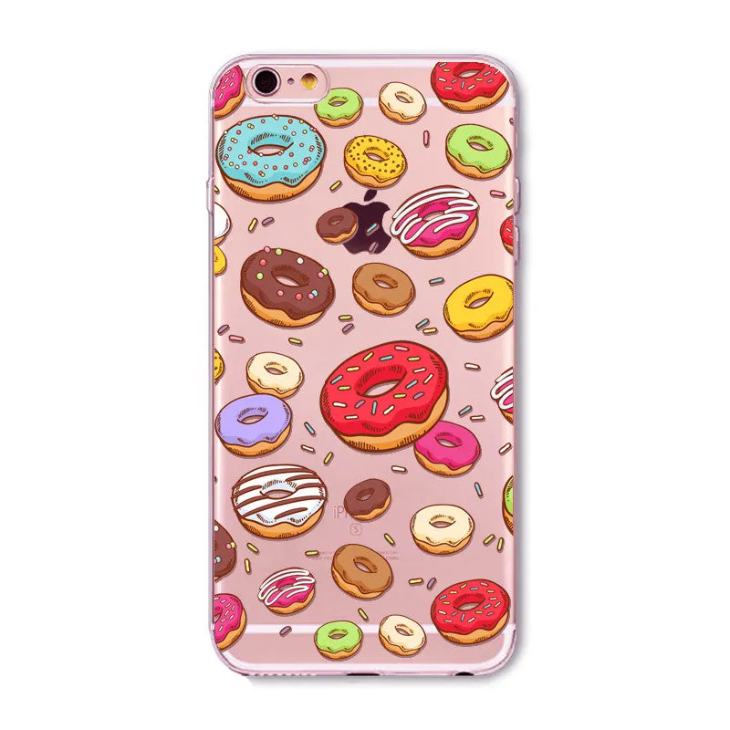 Rainbow Color Food Donuts Macaron Phone Cases For iphone 6 6S 5 5S SE 7 8 Pizza Transparent Soft