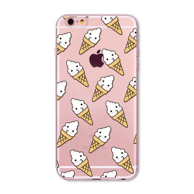 Rainbow Color Food Donuts Macaron Phone Cases For iphone 6 6S 5 5S SE 7 8 Pizza Transparent Soft