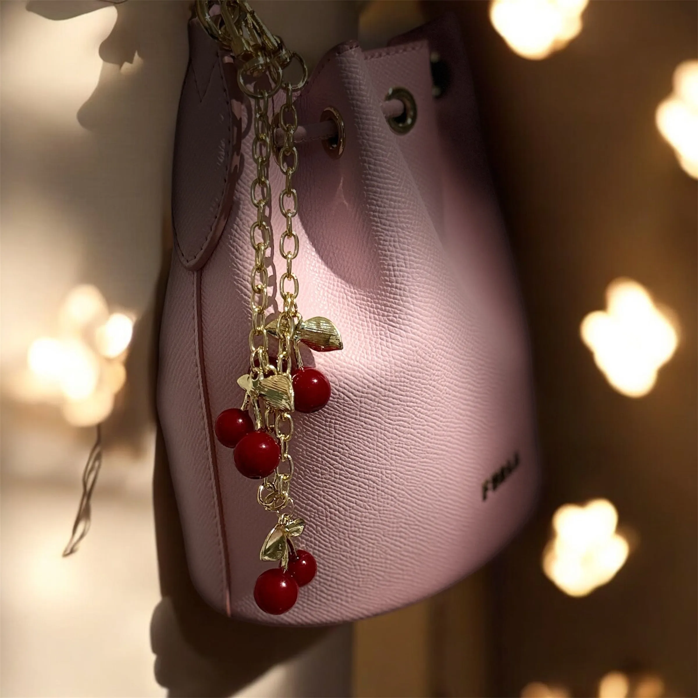 Red Cherry bag charm | key chain | golden chain with golden buckle | y2k chain | bag lover gift