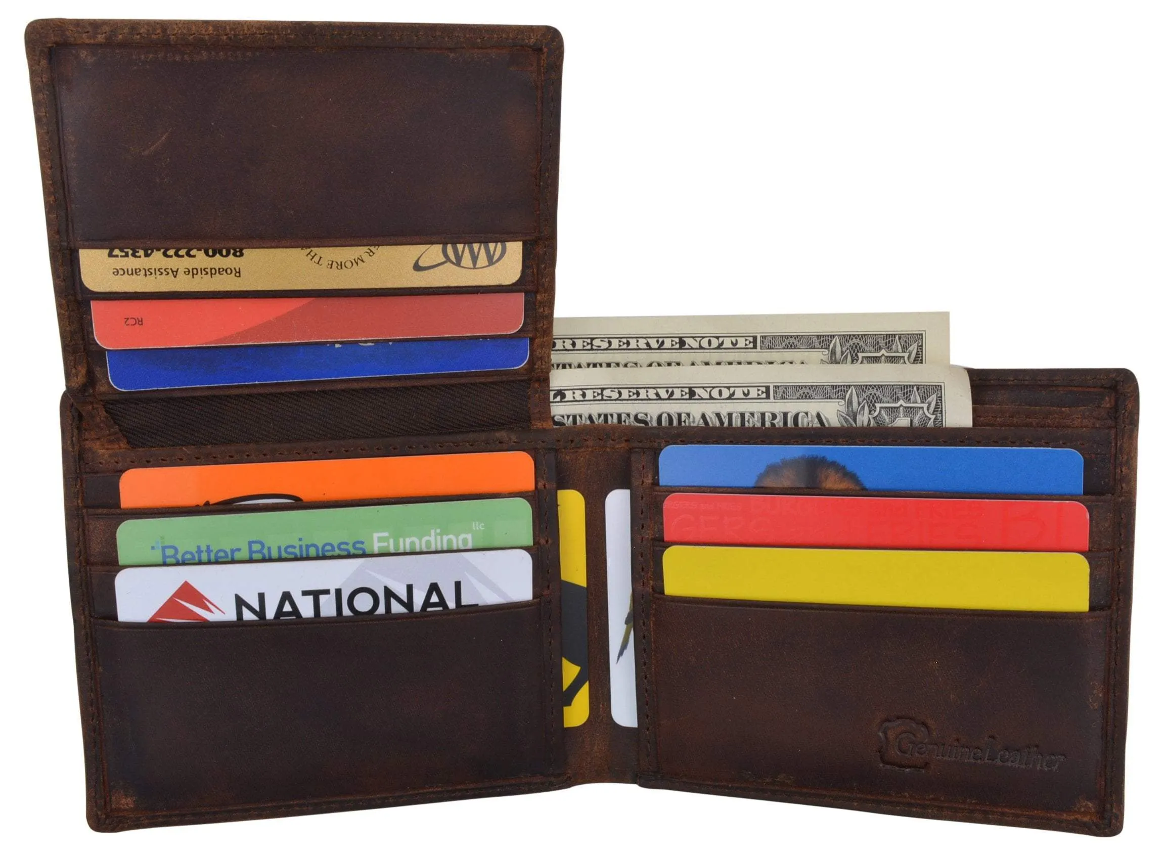 RFID Blocking Mens Genuine Leather Arizona Logo Credit Card ID Bifold Wallet