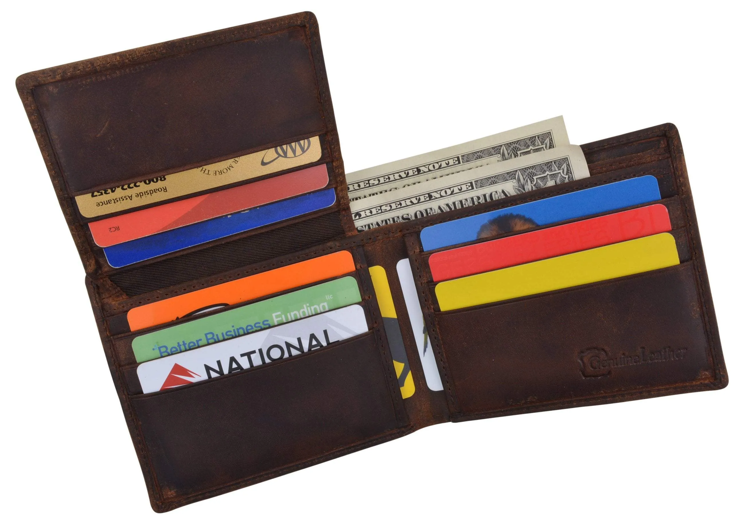 RFID Blocking Mens Genuine Leather Arizona Logo Credit Card ID Bifold Wallet