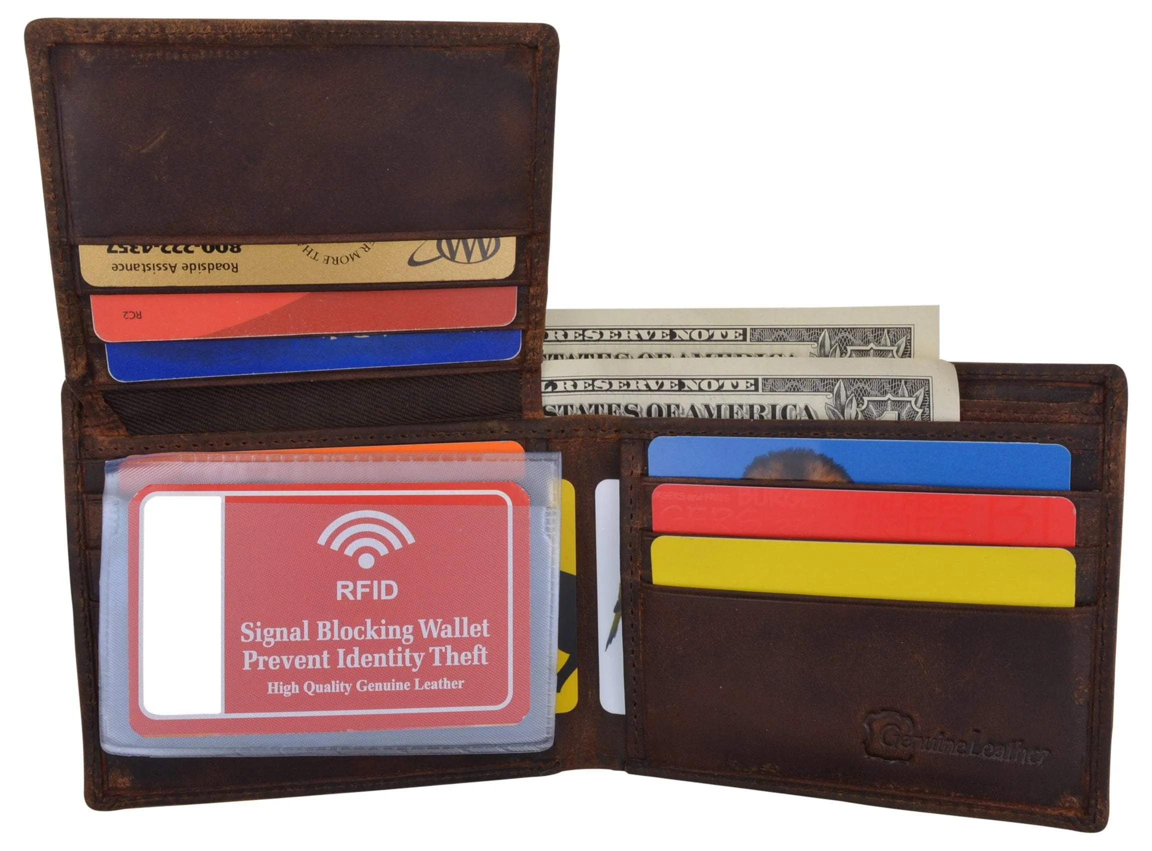 RFID Blocking Mens Genuine Leather Arizona Logo Credit Card ID Bifold Wallet