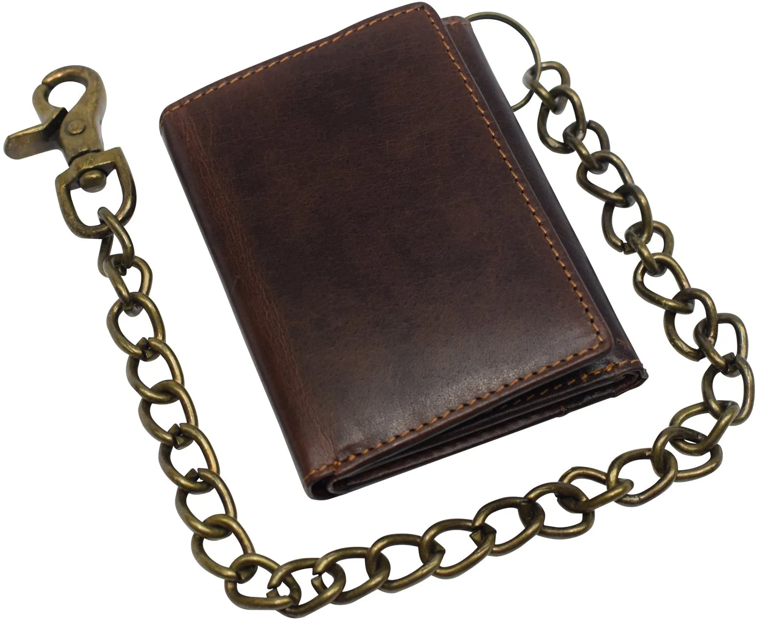 RFID Blocking Men's Tri-fold Vintage Biker Vintage Buffalo Leather Steel Chain Wallet Snap closure