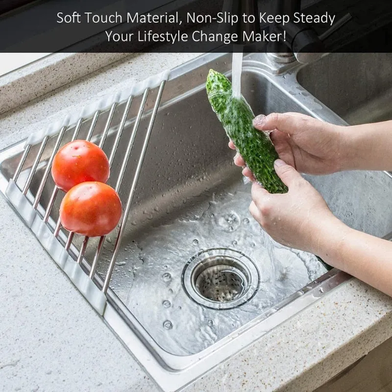 Roll Up Triangle Dish Drying Rack for Sink Corner Over the Sink Caddy