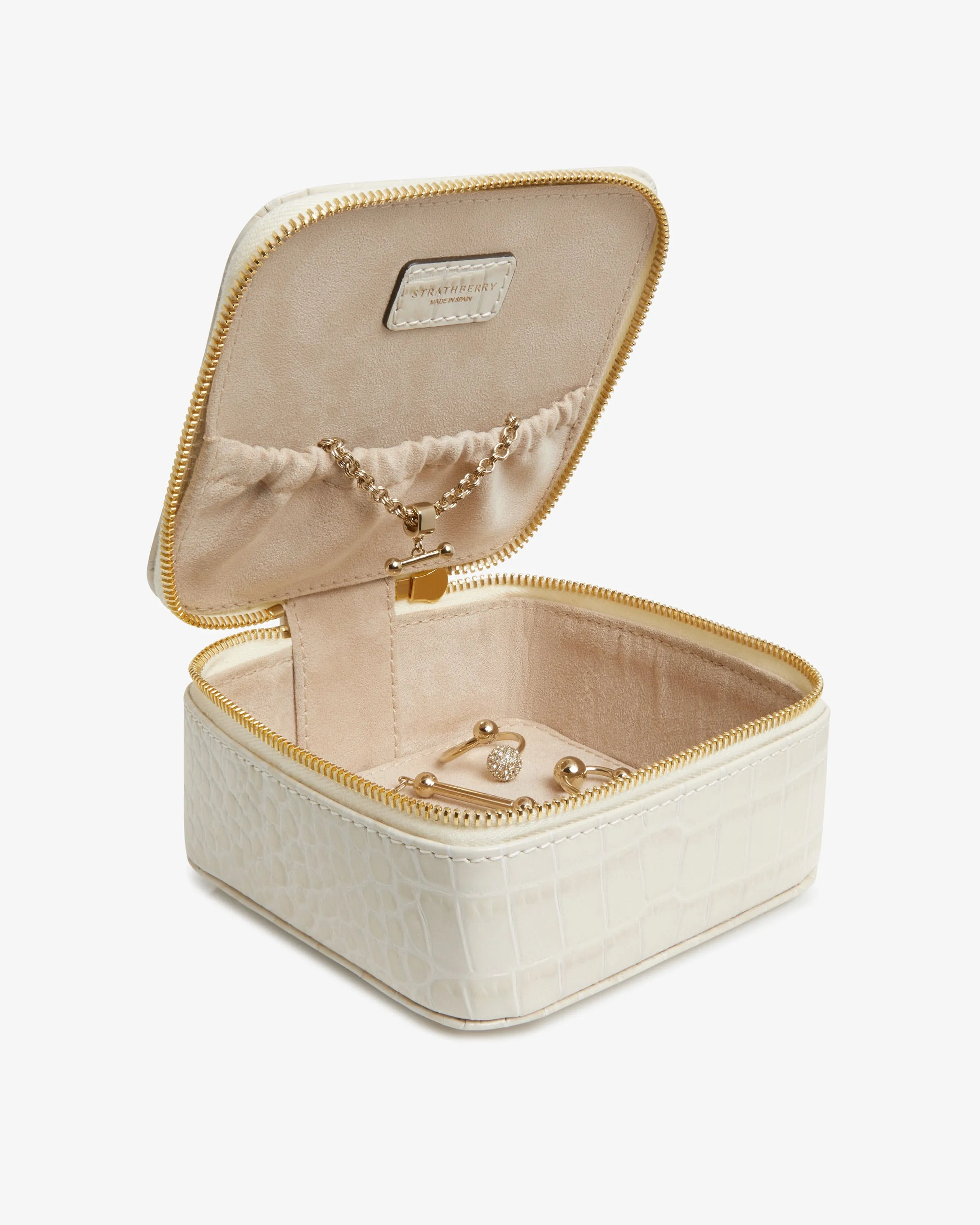 Rose Street Jewellery Box - Croc-Embossed Leather Vanilla