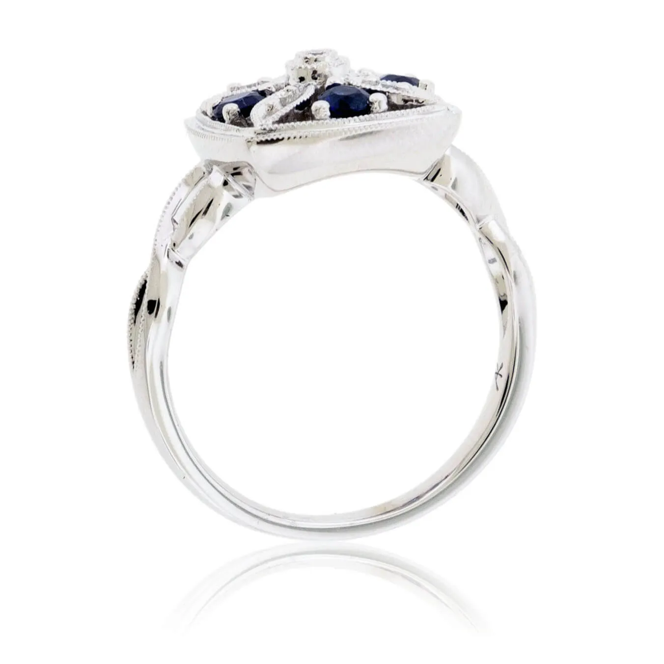 Round Sapphire & Diamond Art Deco Style Ring