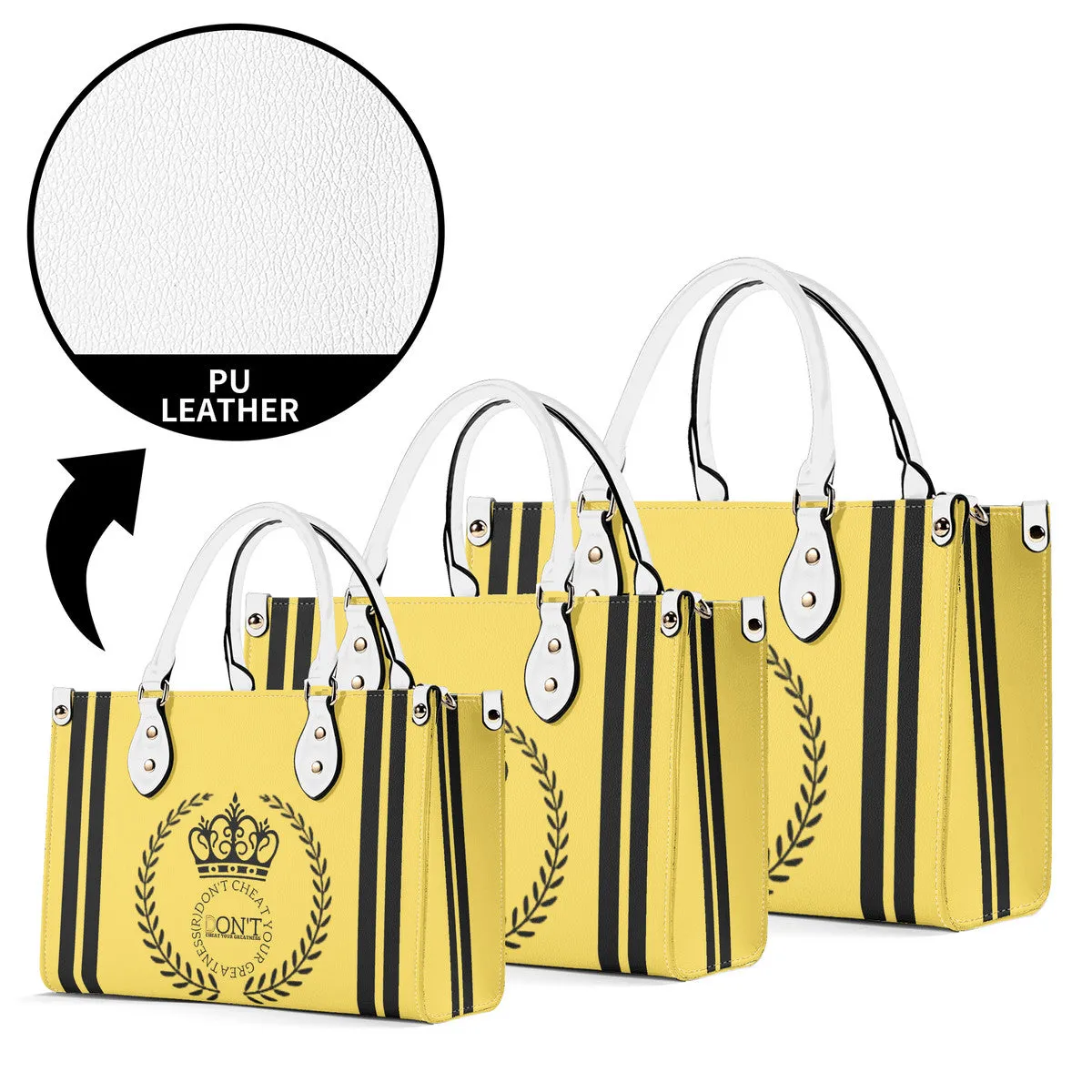 Royalty 24 Black Logo ,Stripe & Yellow Multiple Sizes Upgraded Luxury Women PU Leather Handbag