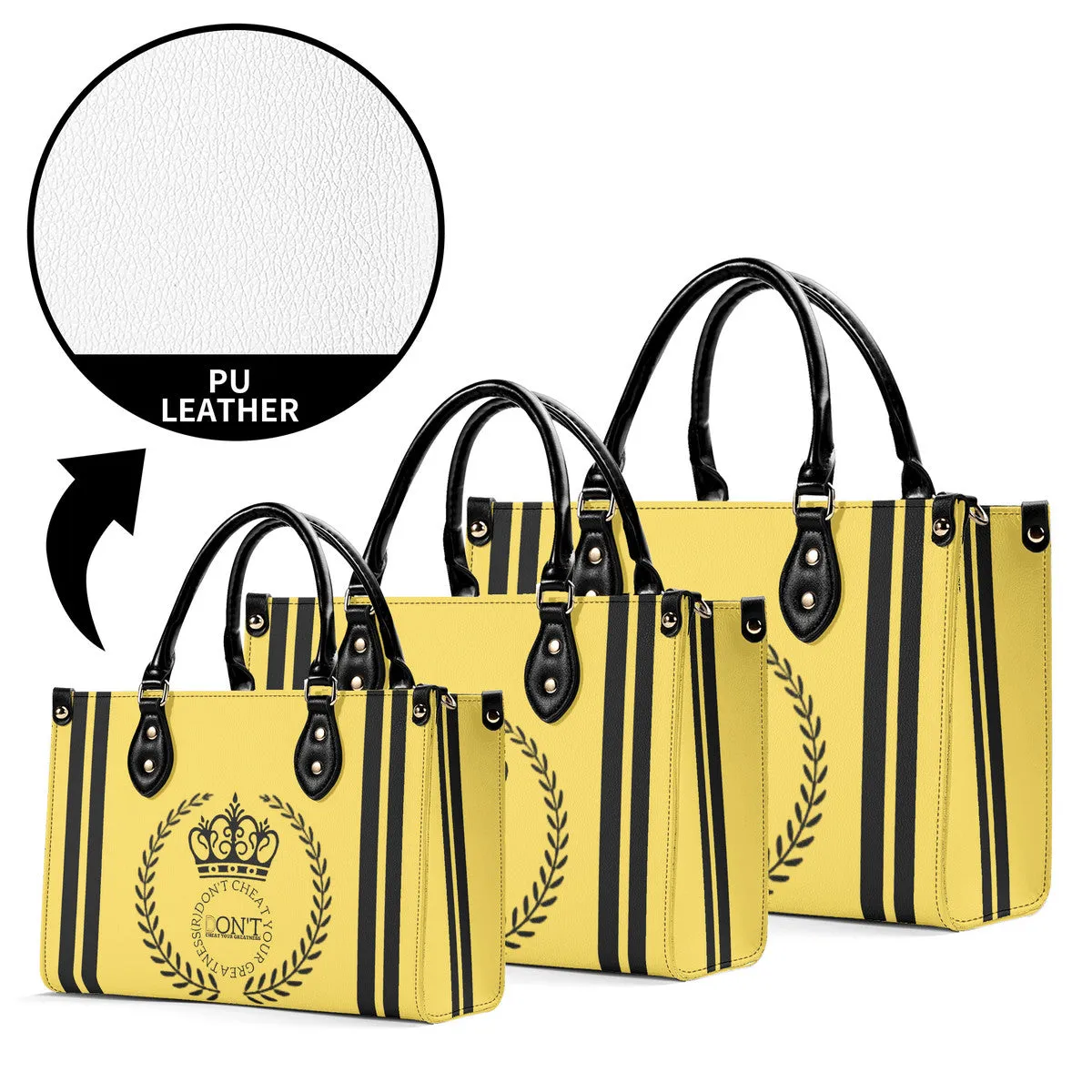 Royalty 24 Black Logo ,Stripe & Yellow Multiple Sizes Upgraded Luxury Women PU Leather Handbag