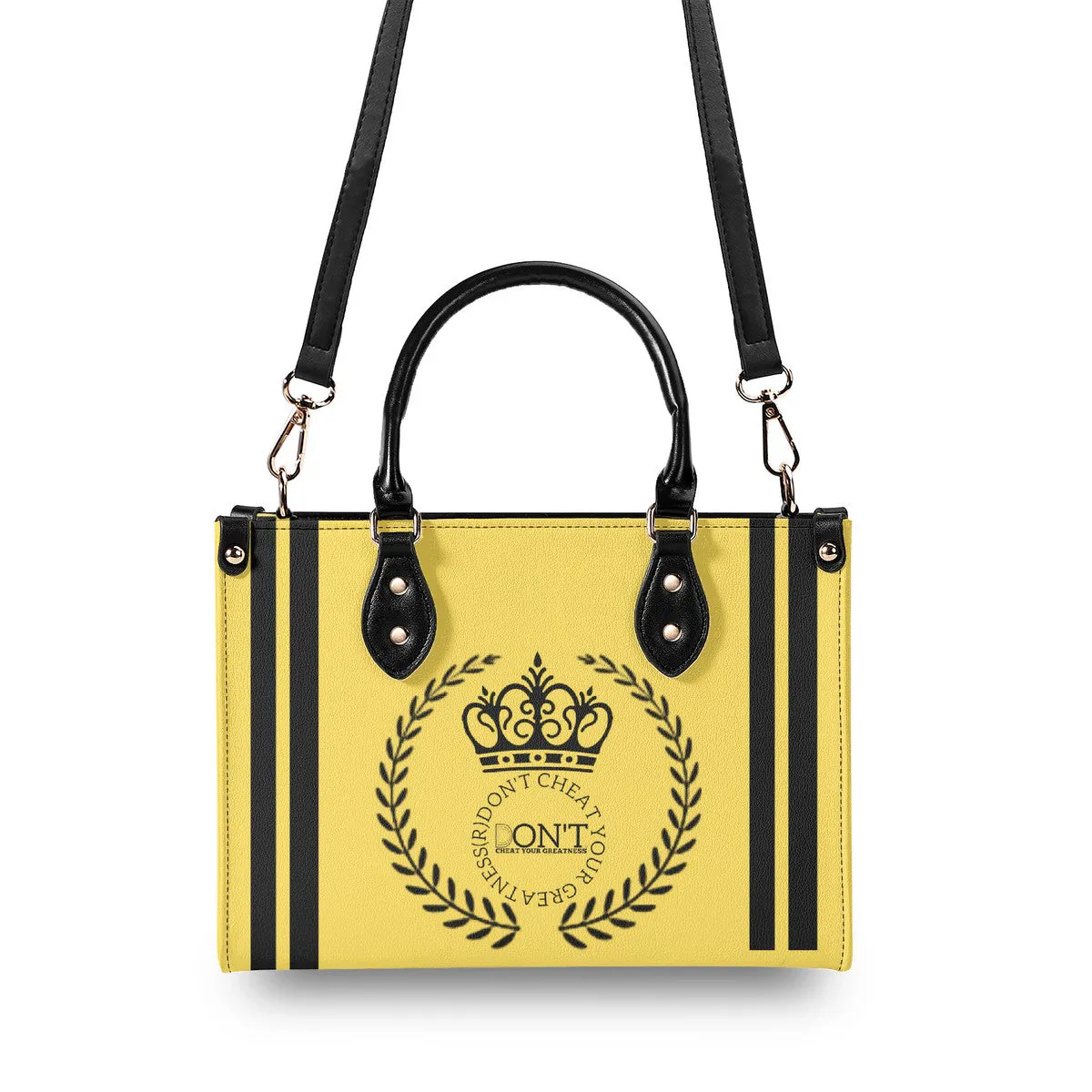 Royalty 24 Black Logo ,Stripe & Yellow Multiple Sizes Upgraded Luxury Women PU Leather Handbag