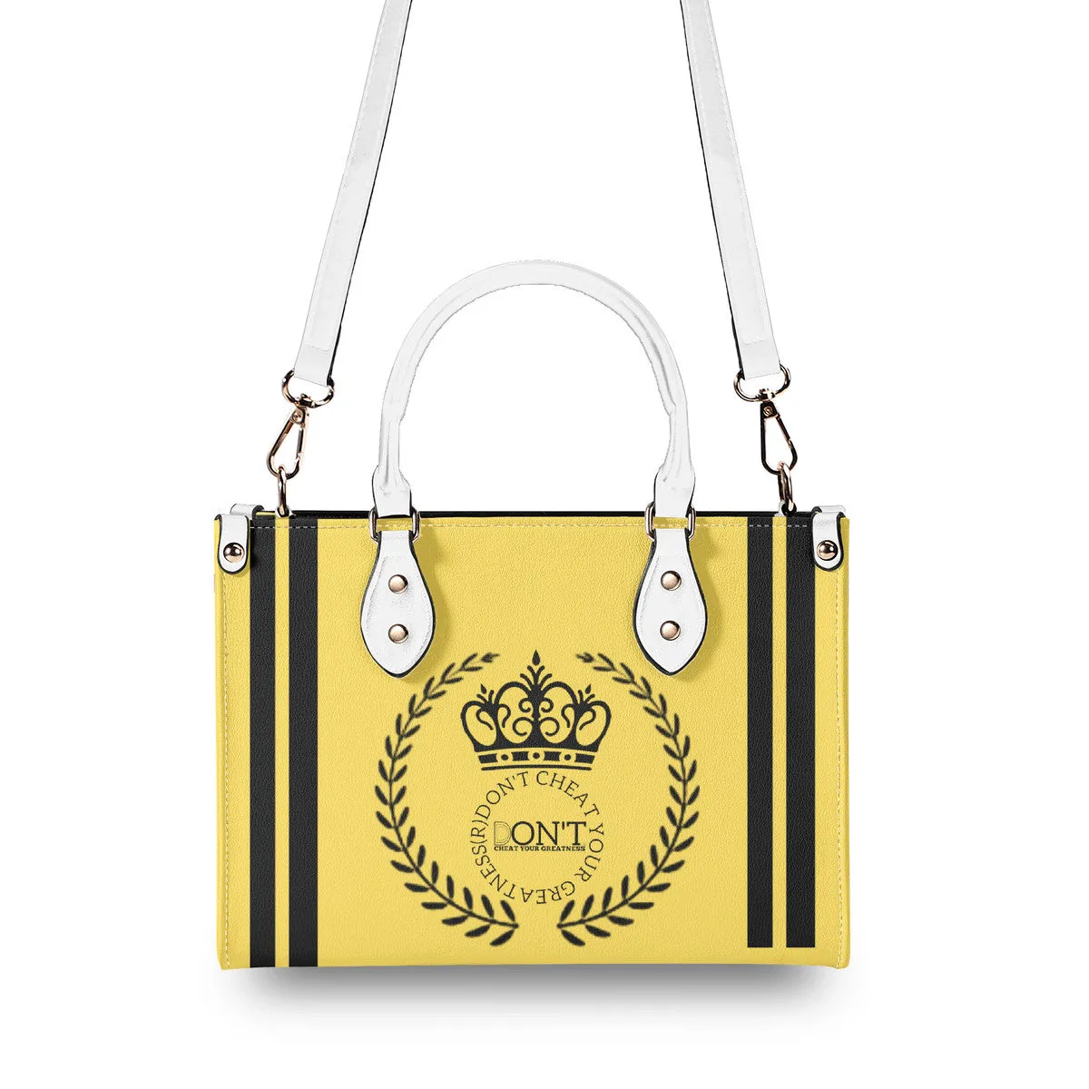 Royalty 24 Black Logo ,Stripe & Yellow Multiple Sizes Upgraded Luxury Women PU Leather Handbag