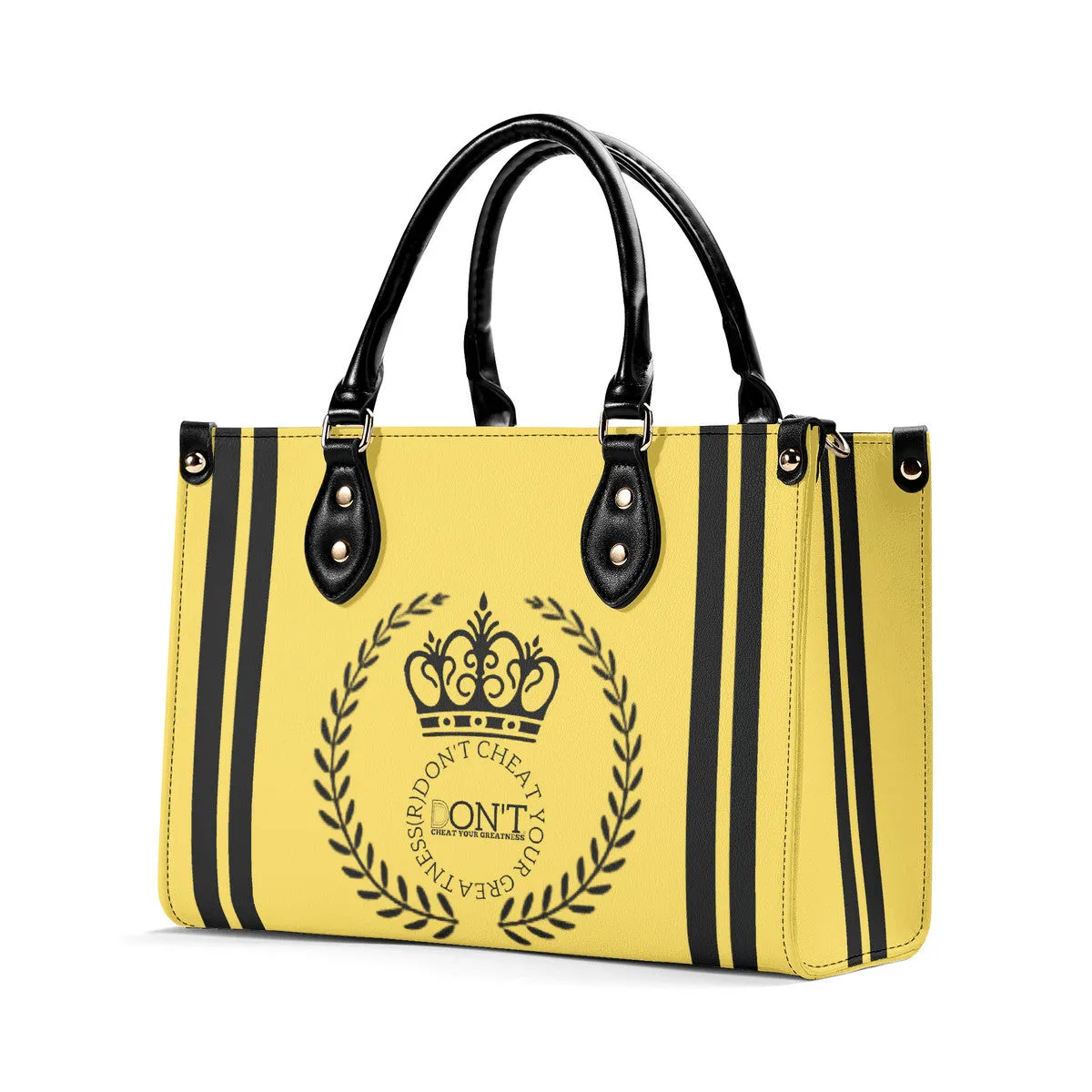 Royalty 24 Black Logo ,Stripe & Yellow Multiple Sizes Upgraded Luxury Women PU Leather Handbag