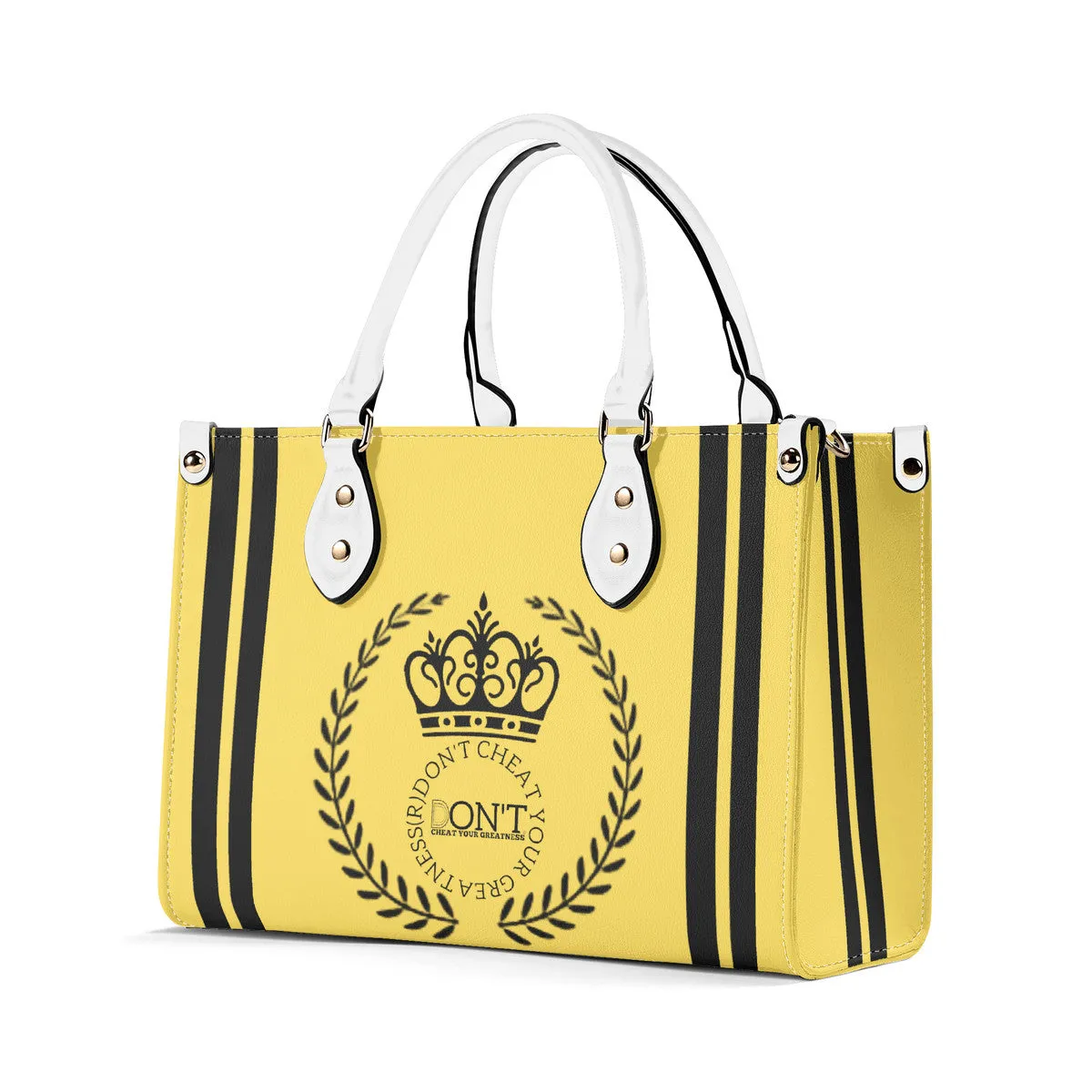 Royalty 24 Black Logo ,Stripe & Yellow Multiple Sizes Upgraded Luxury Women PU Leather Handbag