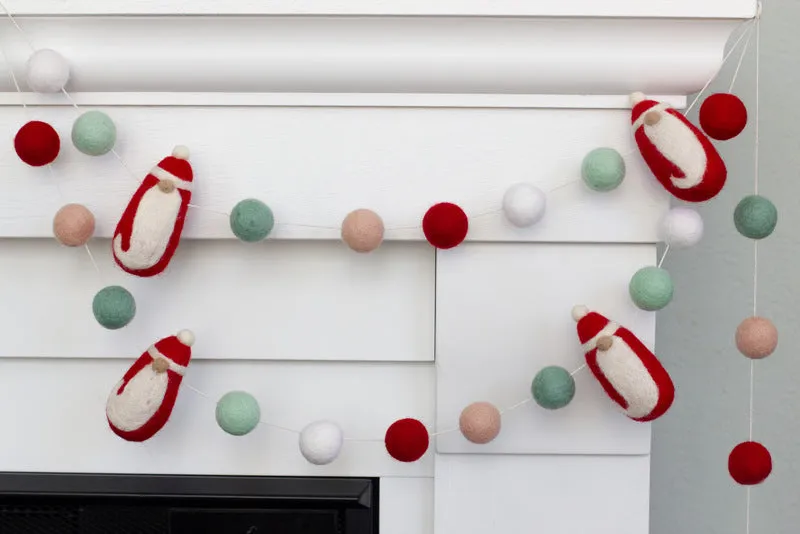 Santa Claus Felt Christmas Garland- Teal Pink Red White