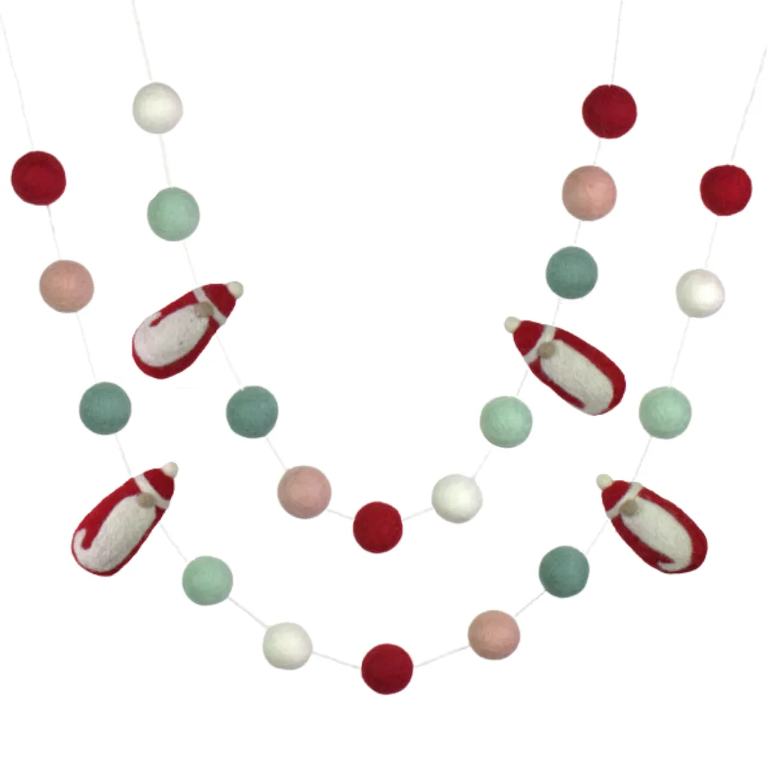 Santa Claus Felt Christmas Garland- Teal Pink Red White