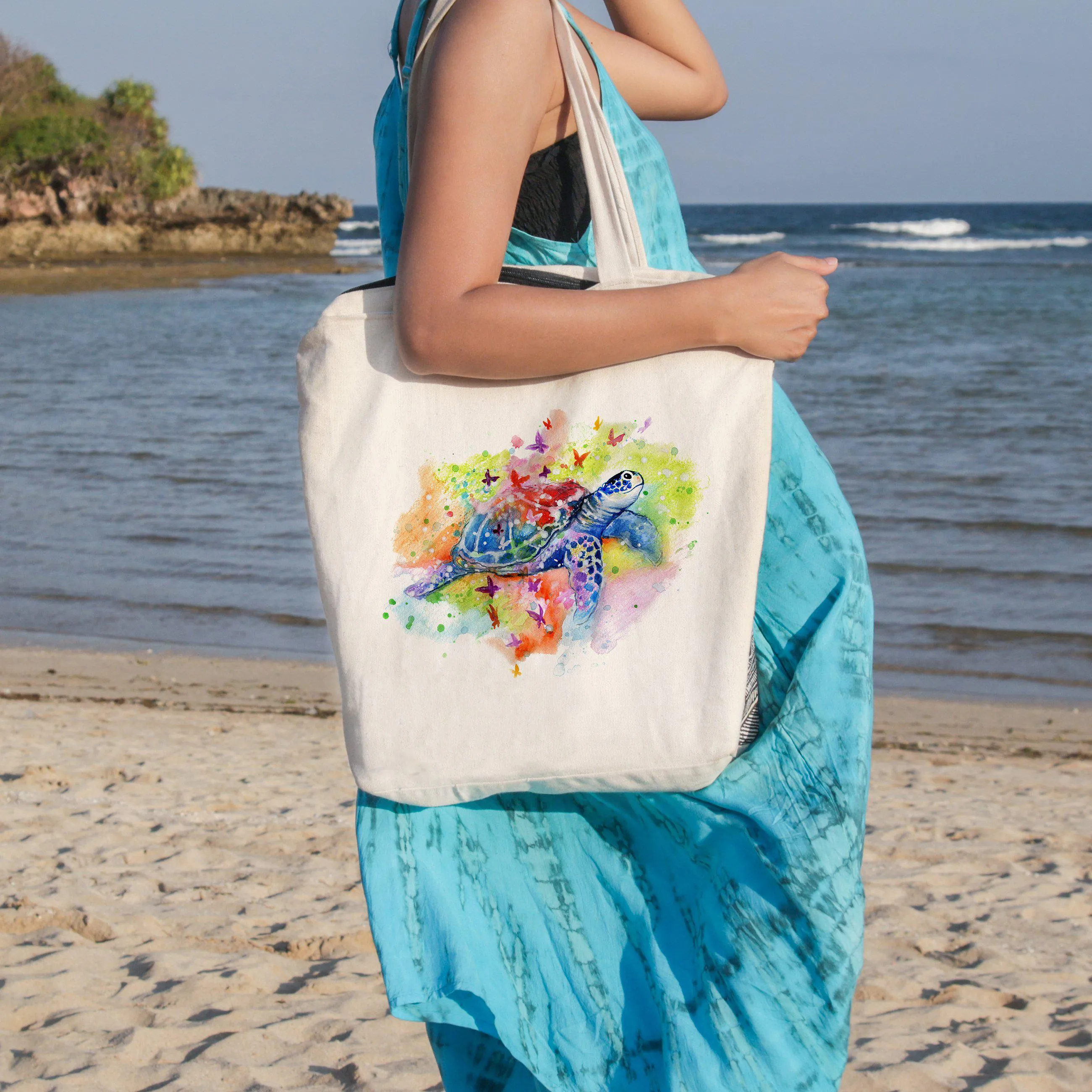 Sea Turtle Splash Beach Tote