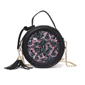 Sequins Bling Tassel Chain Leather Shoulder Bag