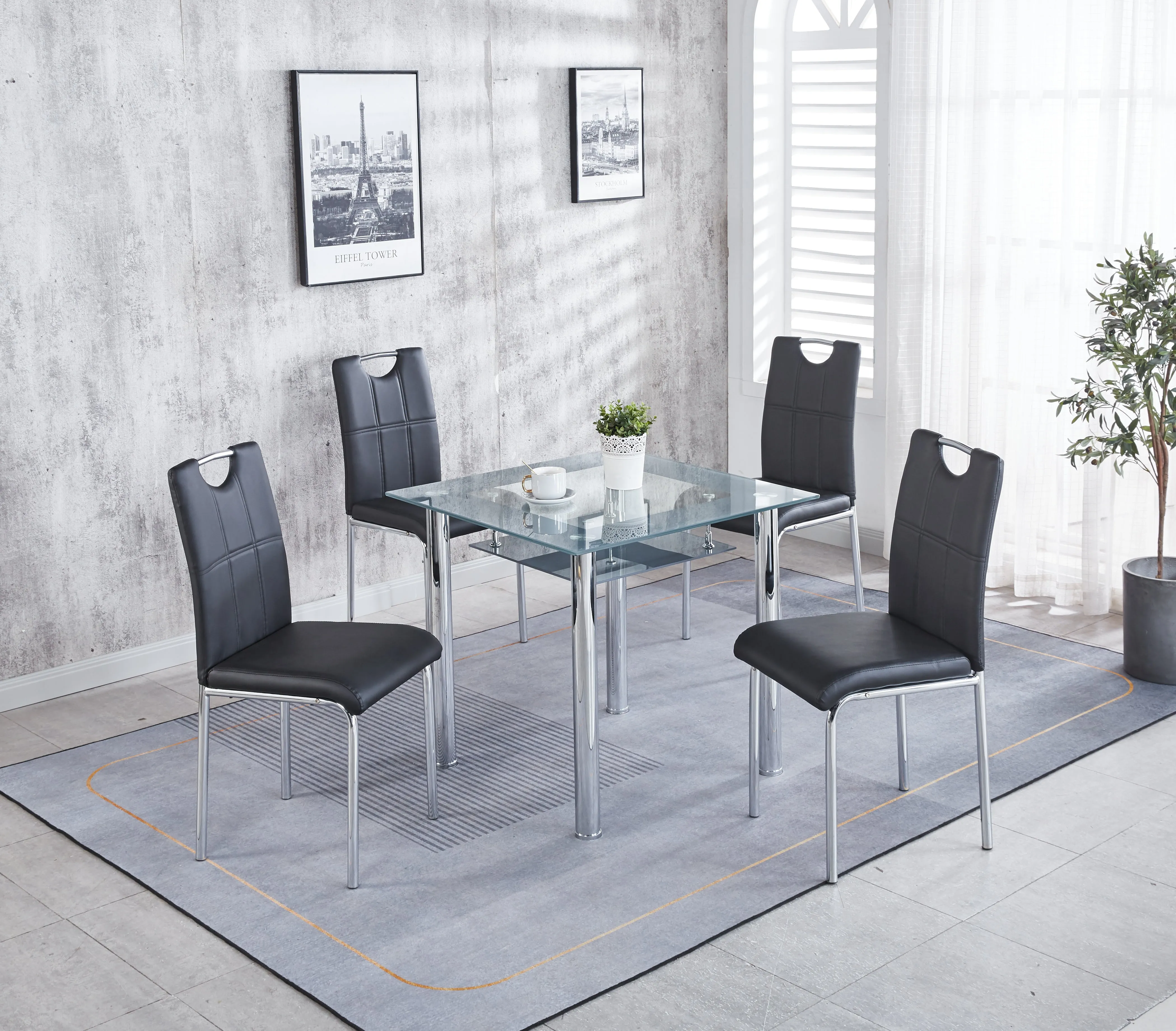 Set of 4 Milan Faux Leather Dining Chairs, Solid Chrome Frame in Black Brown Cream Grey