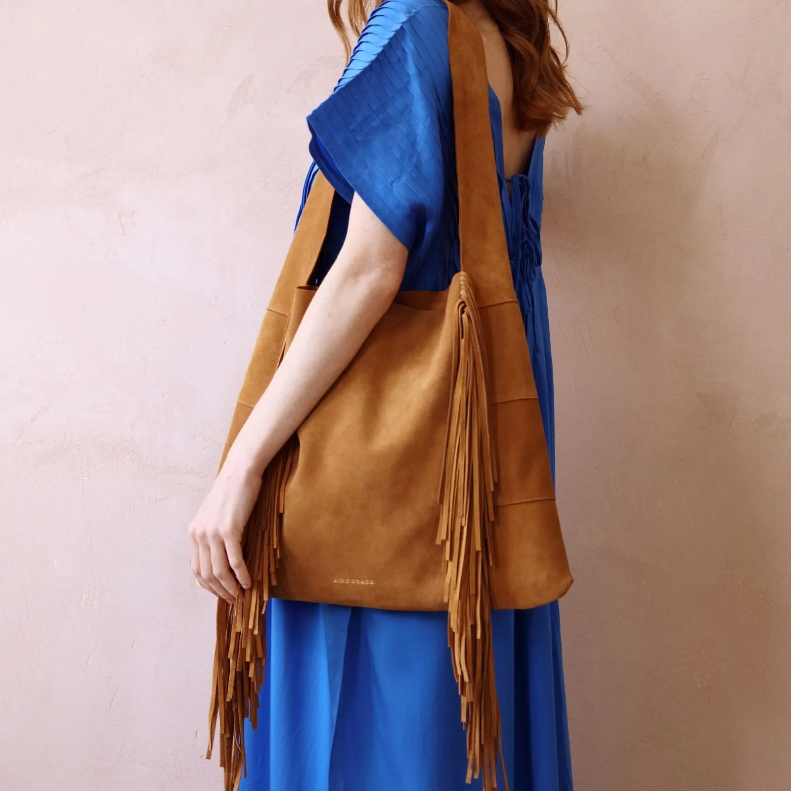 Siena: Tan Suede Fringed Bag