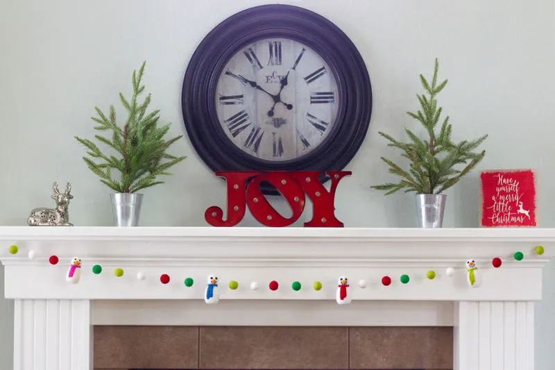 Snowman Felt Christmas Garland- Red, Green