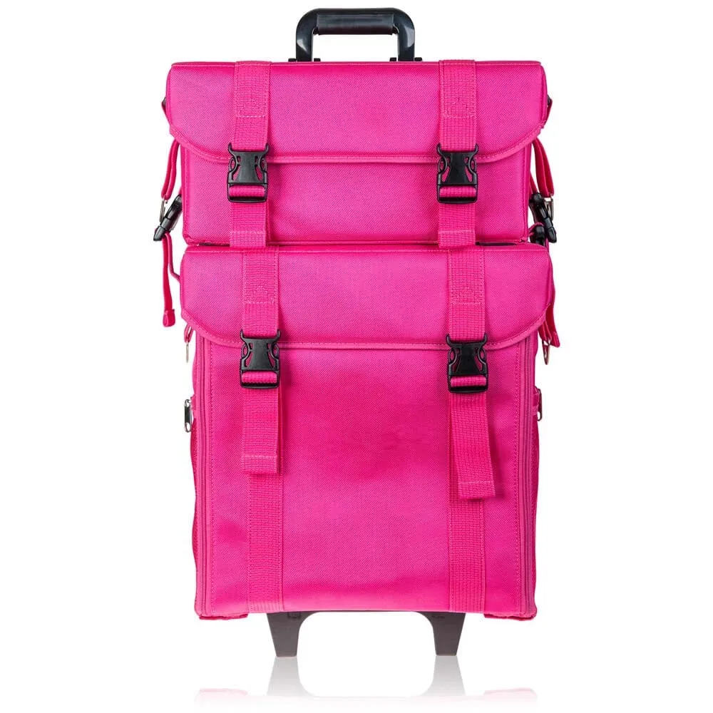 Soft Makeup Artist Rolling Trolley Cosmetic Case with Free Set of Mesh Bag