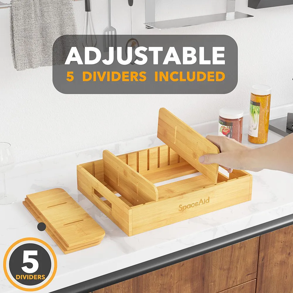 SpaceAid® Bamboo Plastic Lid Organizer for Kitchen