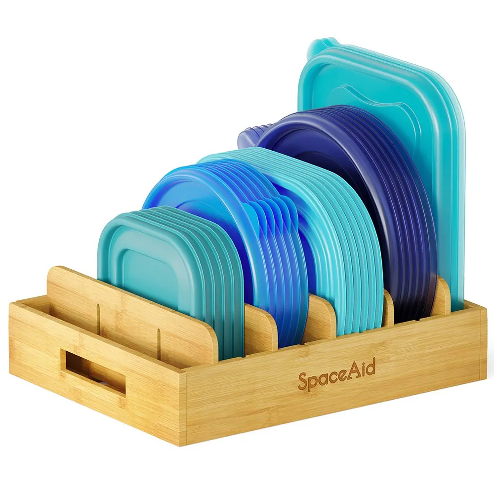 SpaceAid® Bamboo Plastic Lid Organizer for Kitchen