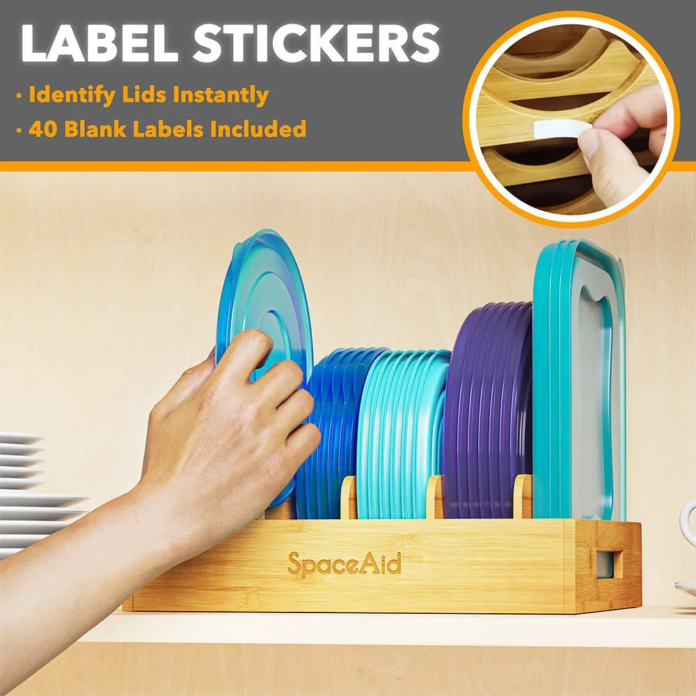 SpaceAid® Bamboo Plastic Lid Organizer for Kitchen