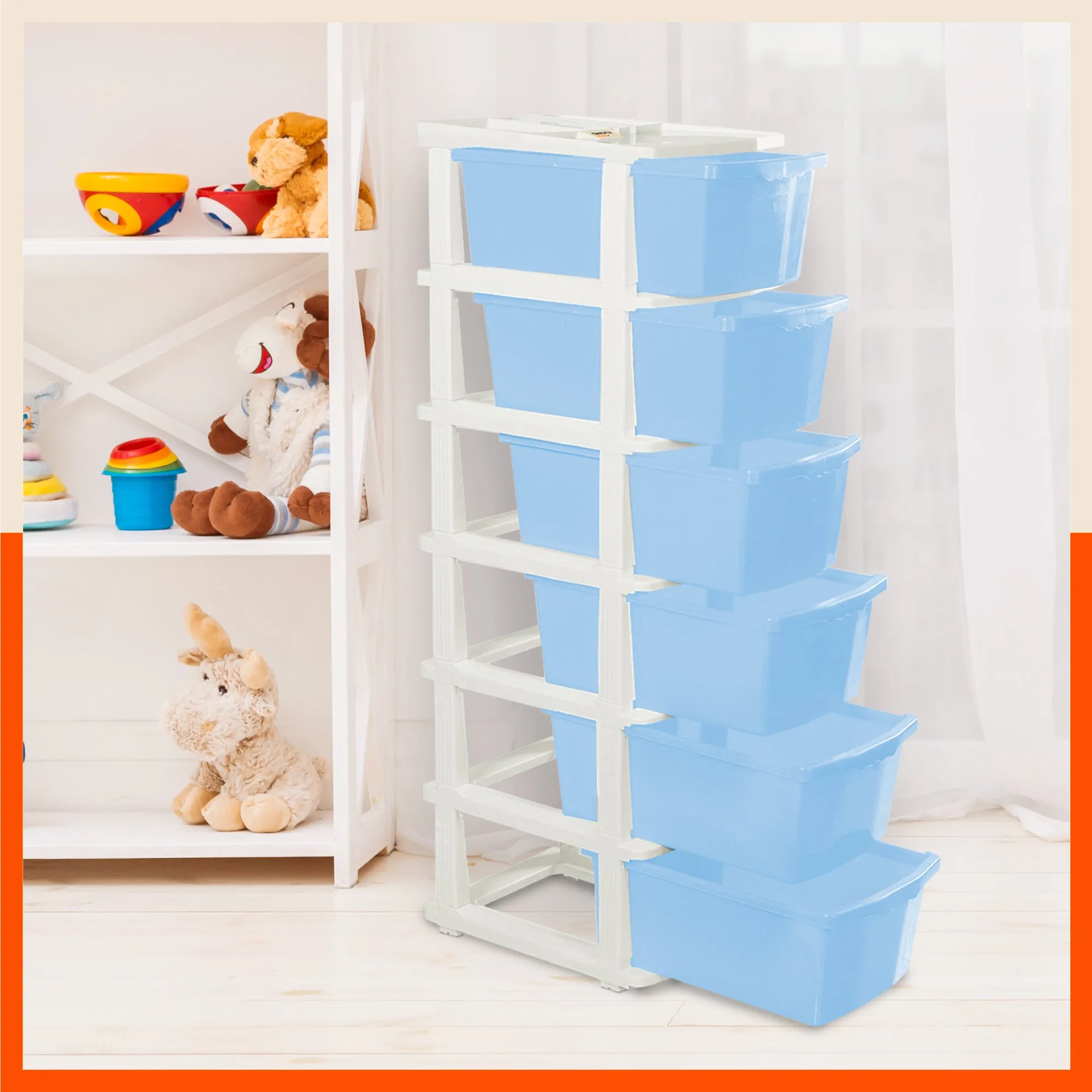 Stomo 6 Multi-Purpose Storage Organizer for Home and Office (Sky Blue)