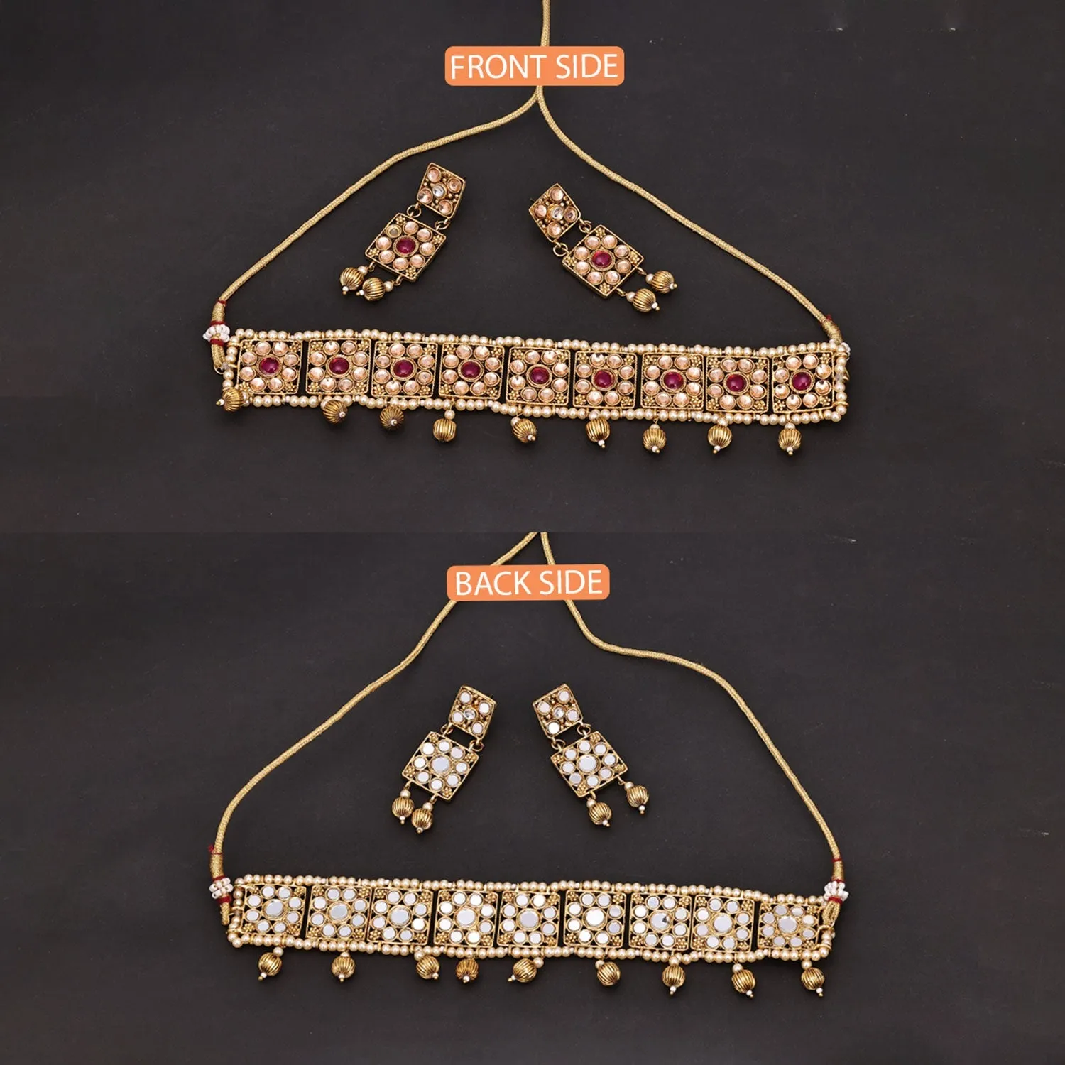 Sukkhi Alluring Choker Mirror & Pearl Golden Gold Plated Necklace Set For Women