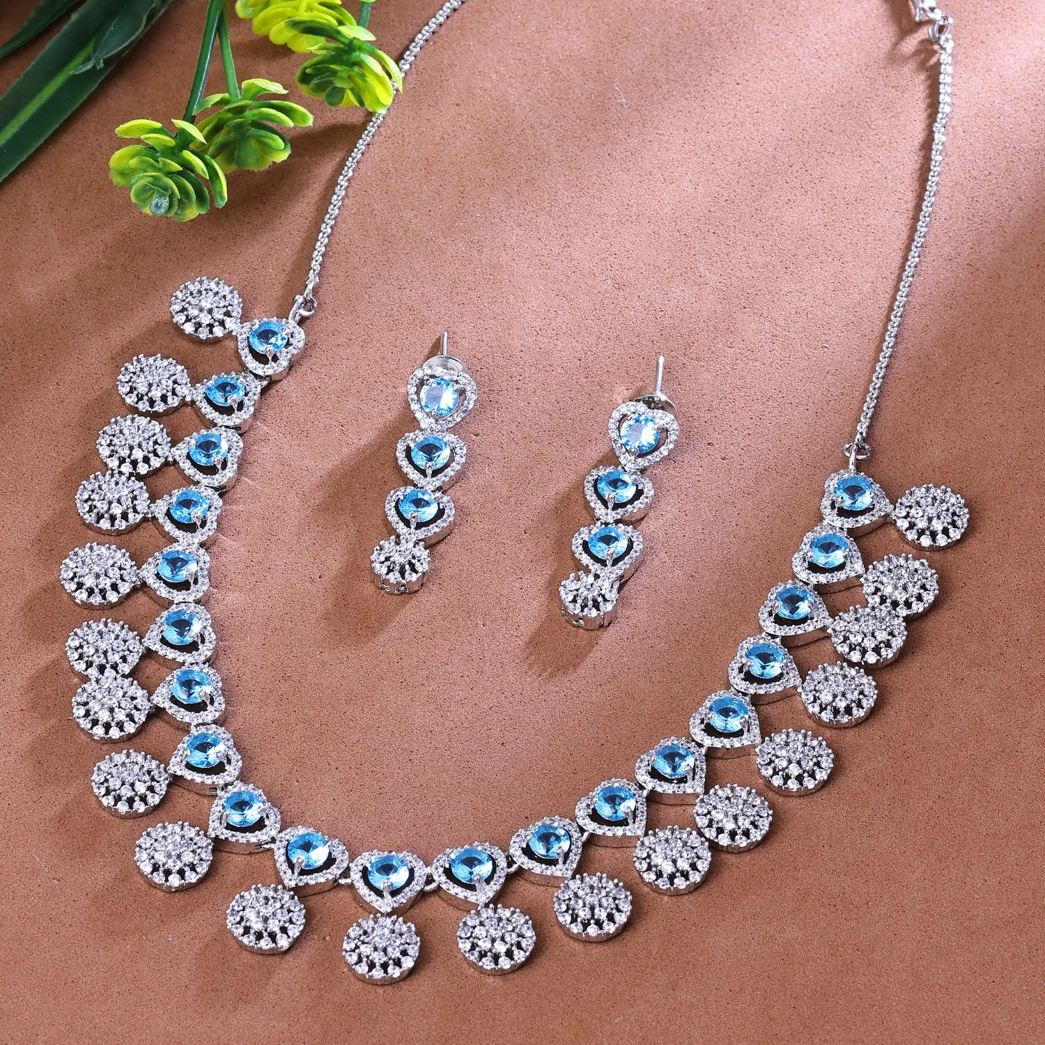 Sukkhi Alluring Green And Silver Austrian Stone Rhodium Plated Traditional Necklace Set for Women