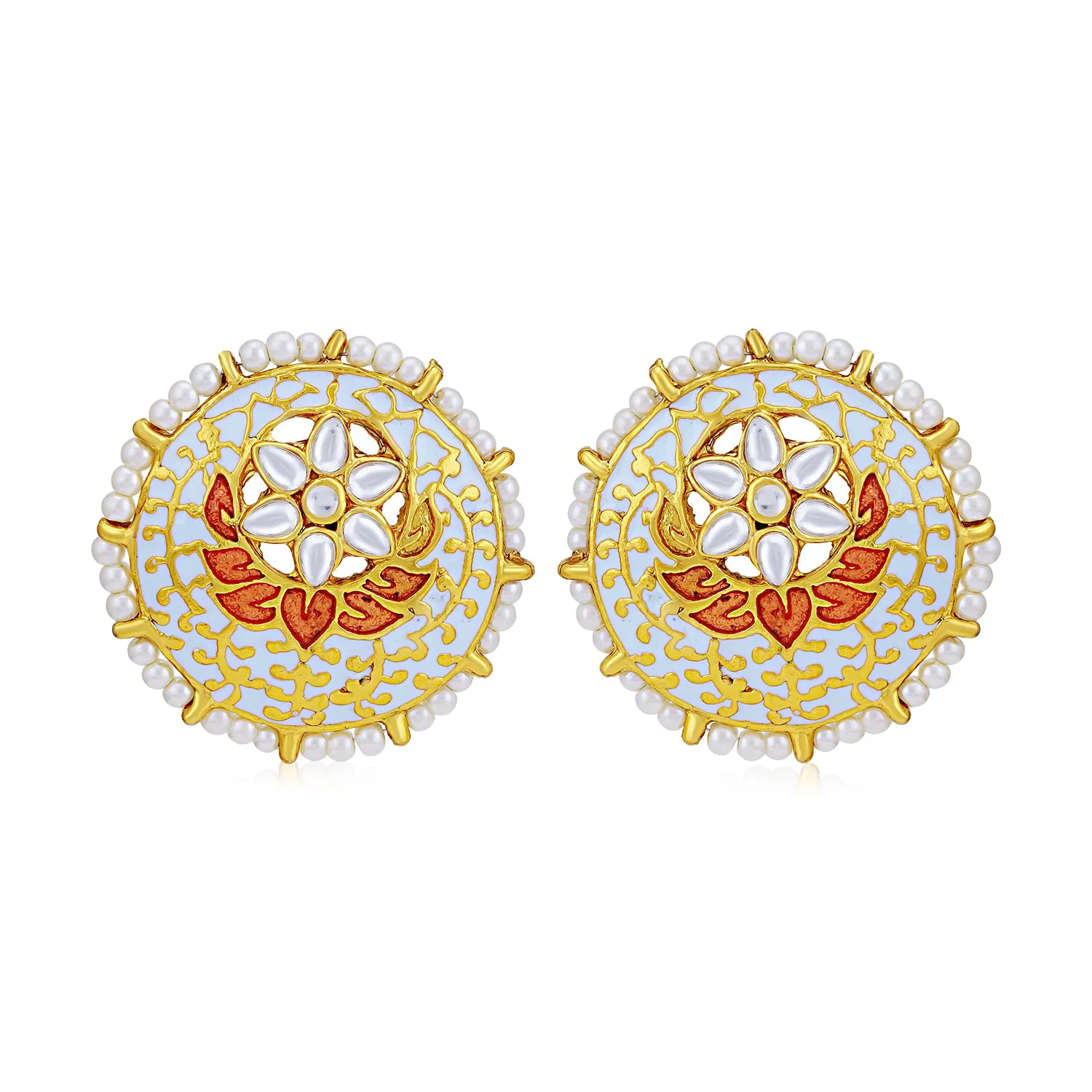 Sukkhi Alluring Pearl Gold Plated Kundan Meenakari Stud Earring for Women