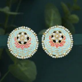 Sukkhi Alluring Pearl Gold Plated Kundan Meenakari Stud Earring for Women