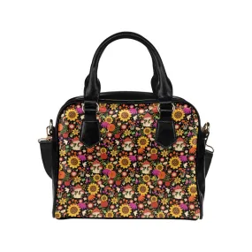 Sunflower Mushroom Purse, Flowers Floral Bird Pattern Cute Small Shoulder Zip Bag High Grade PU Leather Women Designer Handbag