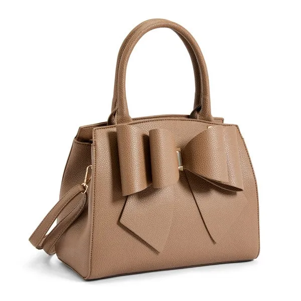 Taupe Vegan Bow Leather Tote/Crossbody Bag