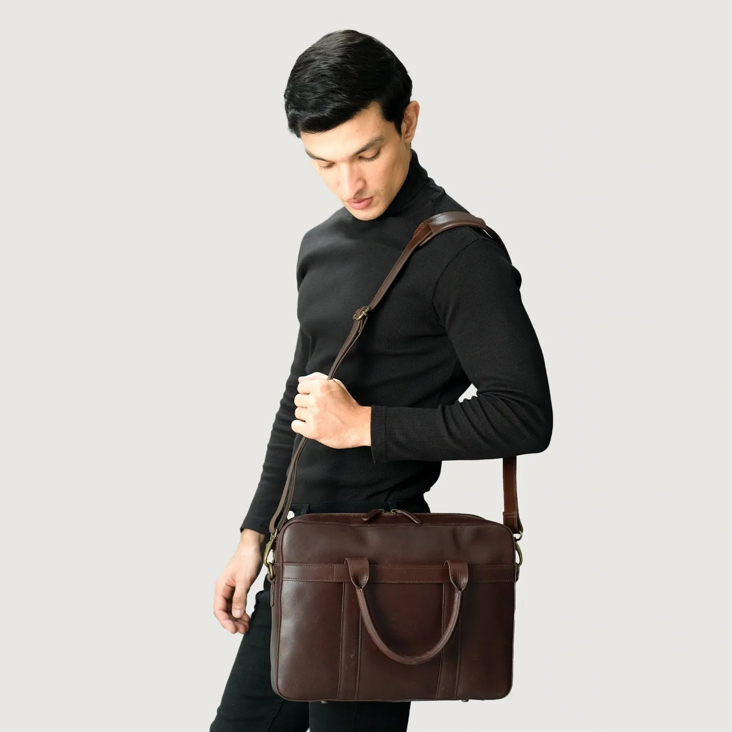 The Captain Vintage Brown Leather Briefcase