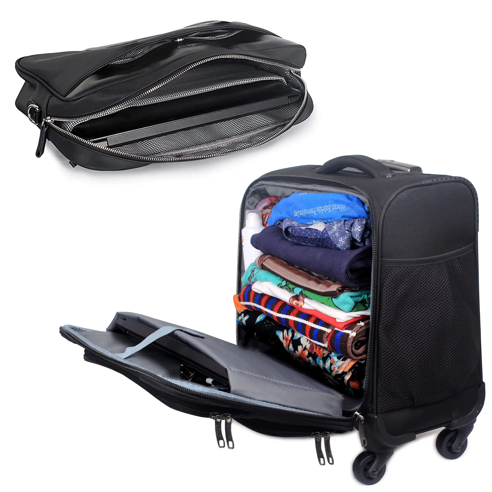 THE CLOWNFISH Combo of Wanderer Polyester 44 cms Jet Black Laptop Roller Case Crocodila 27 LTR Travel Duffel Bag (Dark Brown)