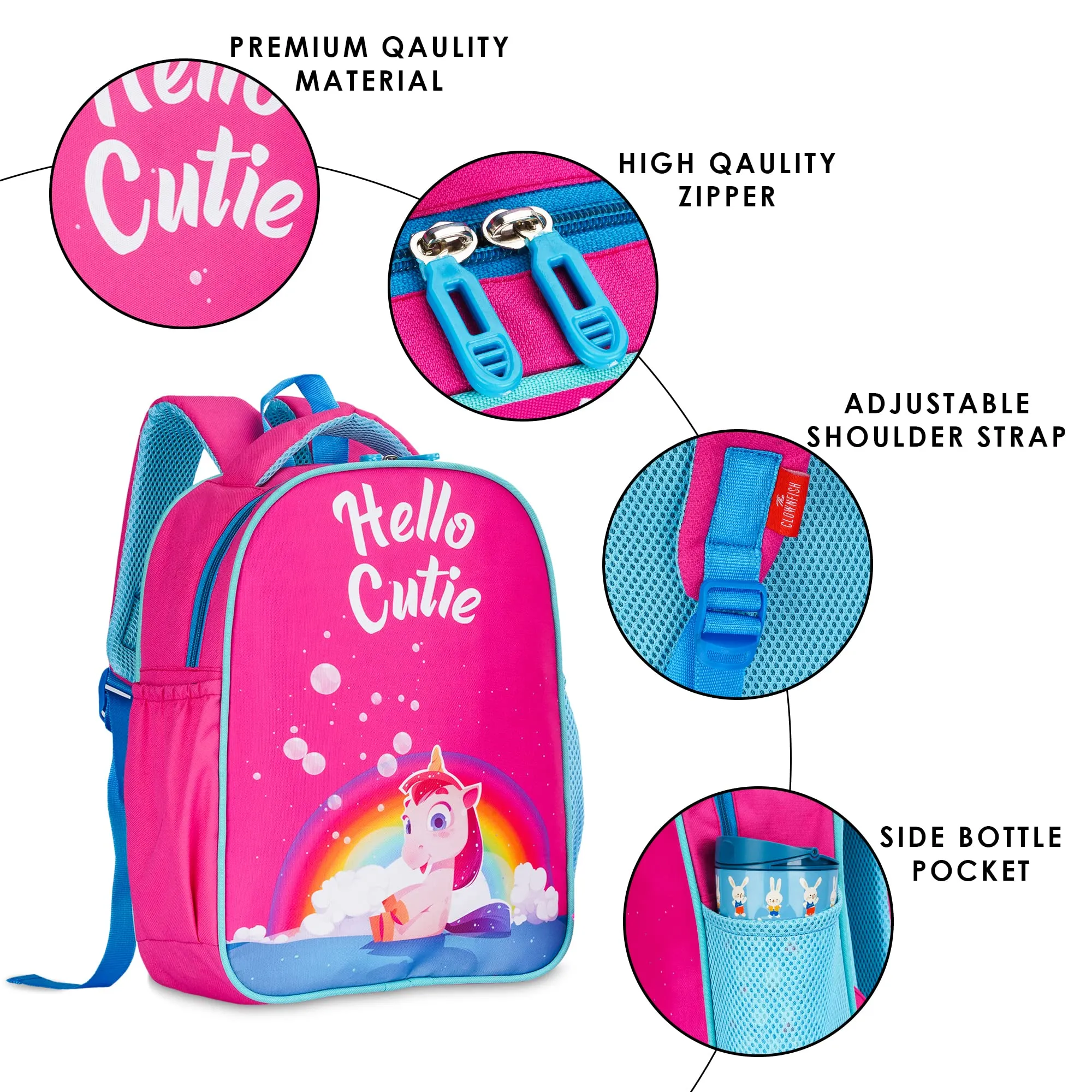 THE CLOWNFISH Mini Explorer Series Printed Polyester 12 Litres Kids Standard Backpack School Bag With Pencil Staionery Pouch Daypack Picnic Bag For Tiny Tots. Age 3-5 Years (Barbie Pink)