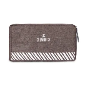 The Clownfish Scholar series Multipurpose Polyester Travel Pouch Pencil Case Toiletry Bag Shaving Kit Bag for Men Make-Up Pouch Cosmetic Case for Women Travel Kit for Men (Brown)