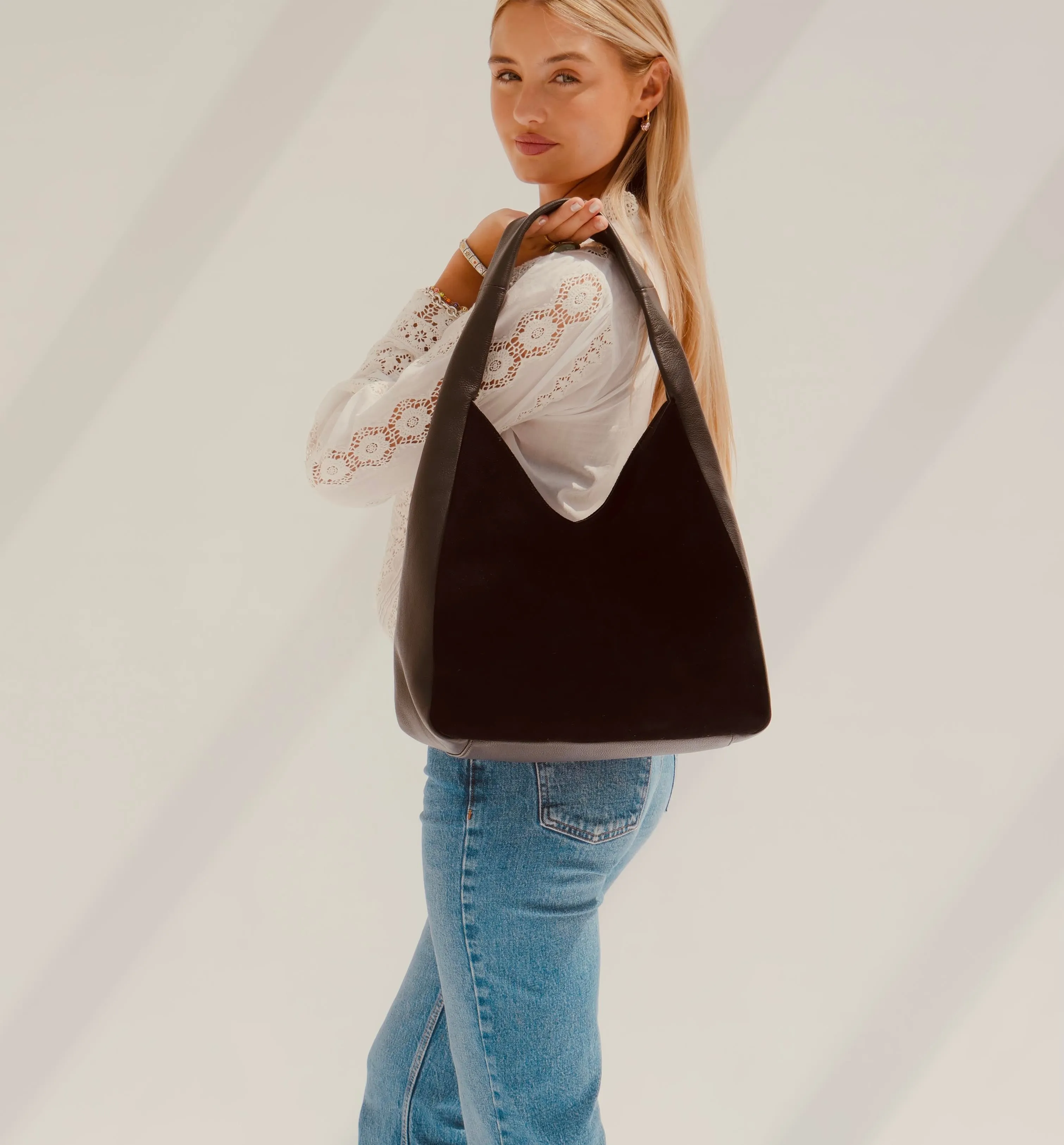 The Henry Black Leather And Suede Hobo Bag