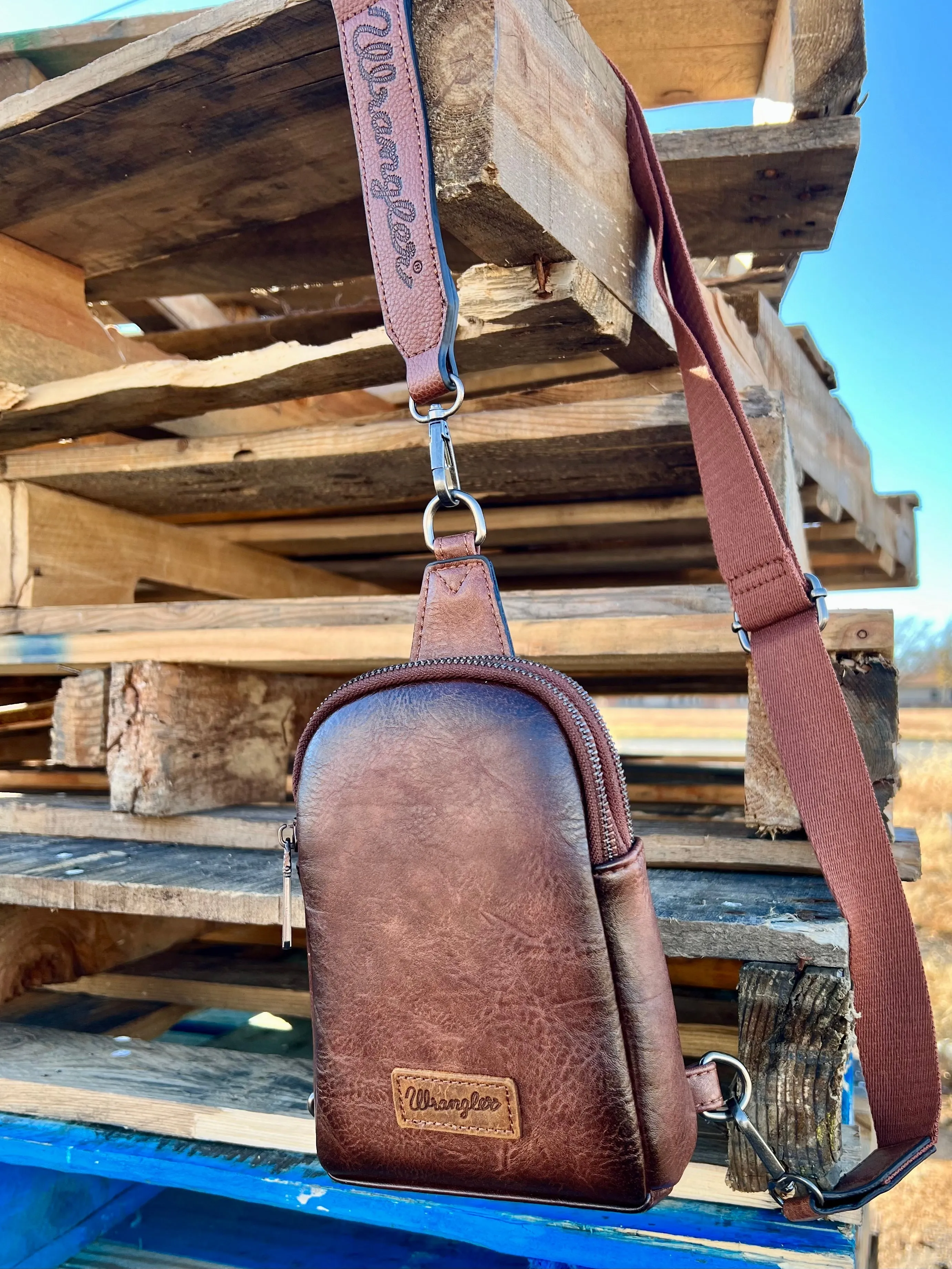 The Original Wrangler Brown Sling Back Crossbody Bag