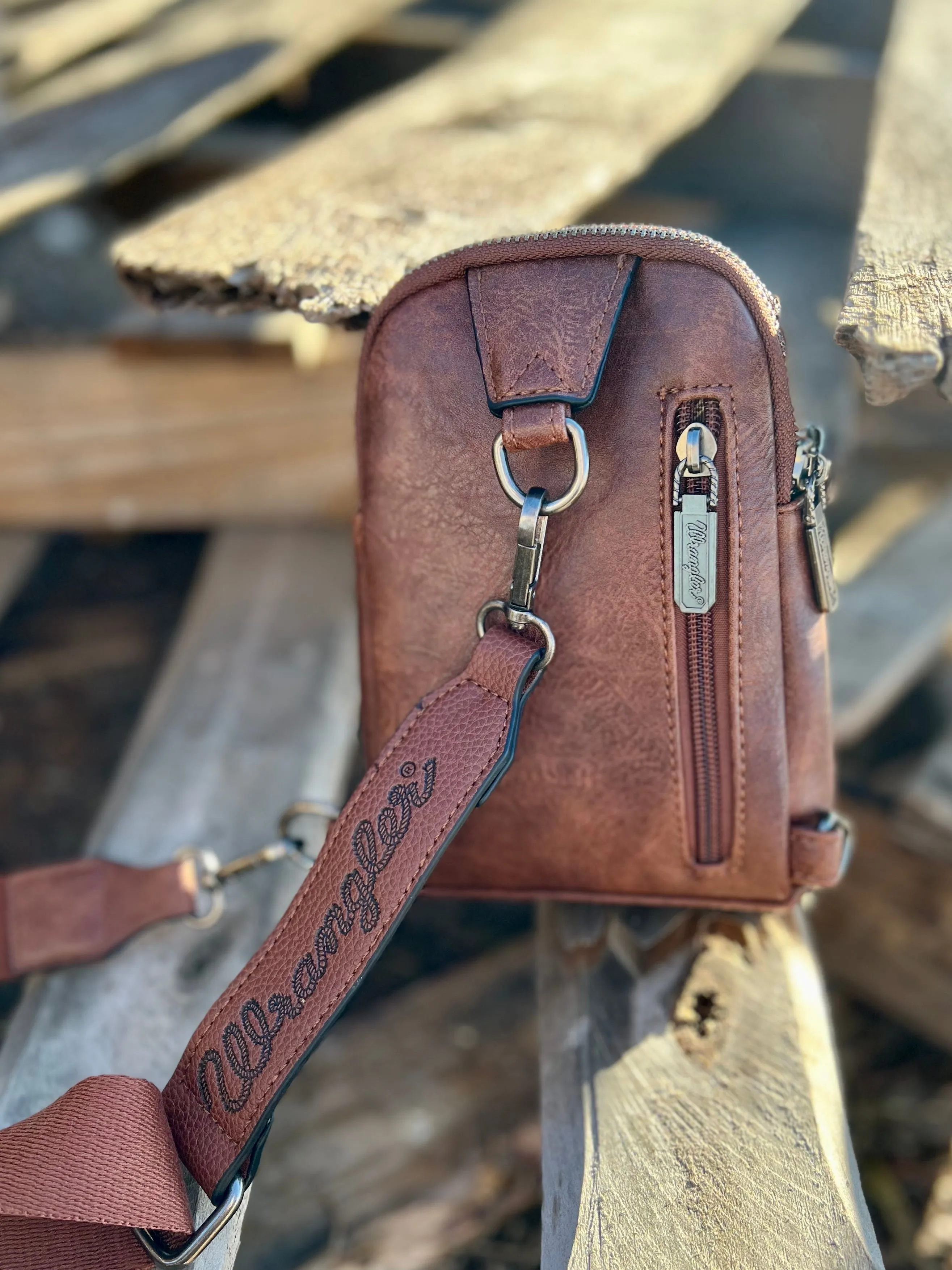 The Original Wrangler Brown Sling Back Crossbody Bag