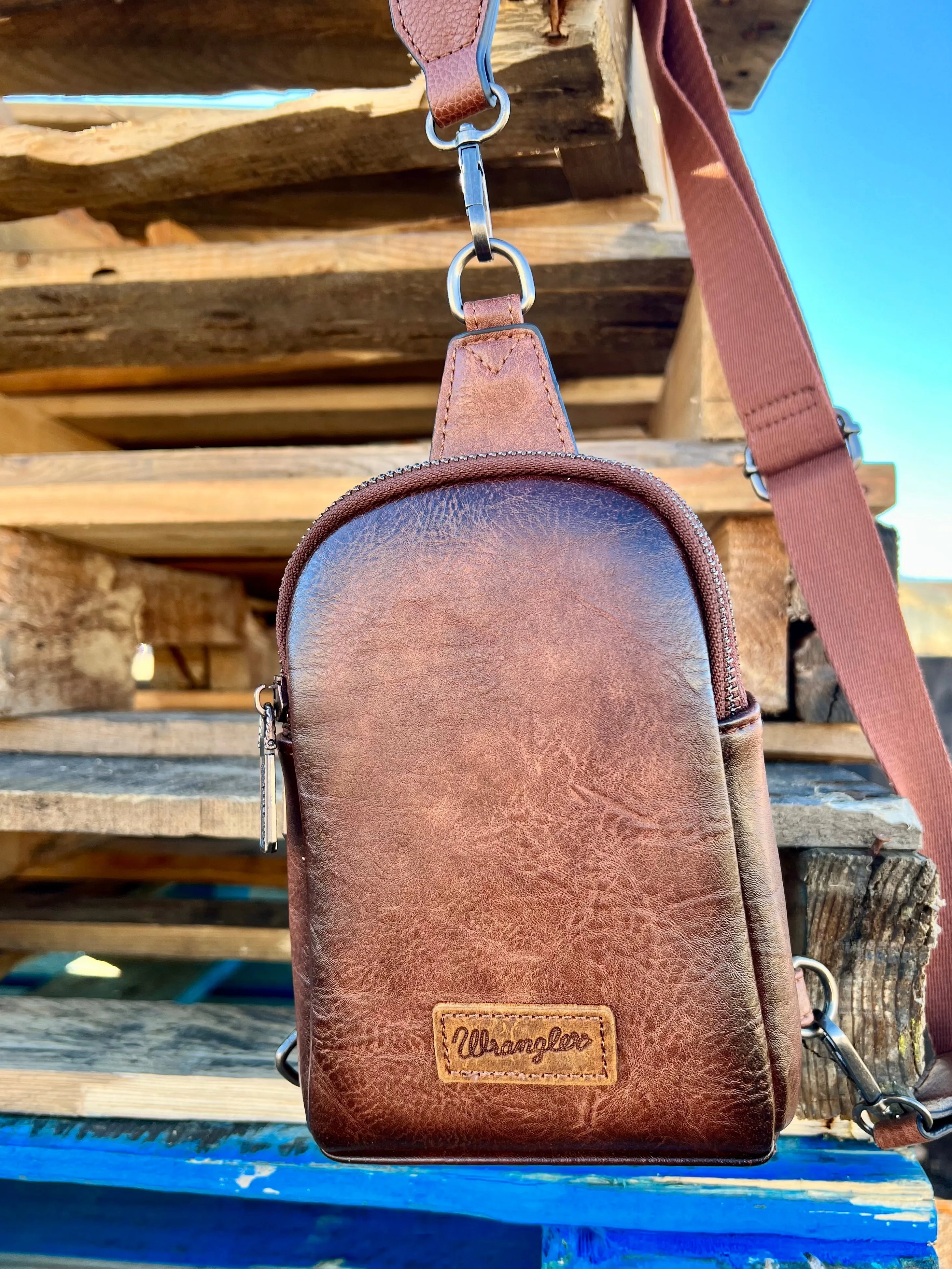 The Original Wrangler Brown Sling Back Crossbody Bag