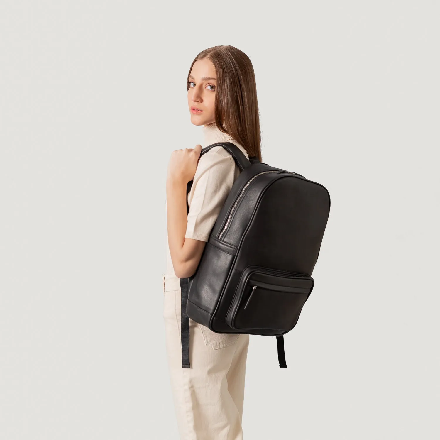 The Philos Black Leather Backpack