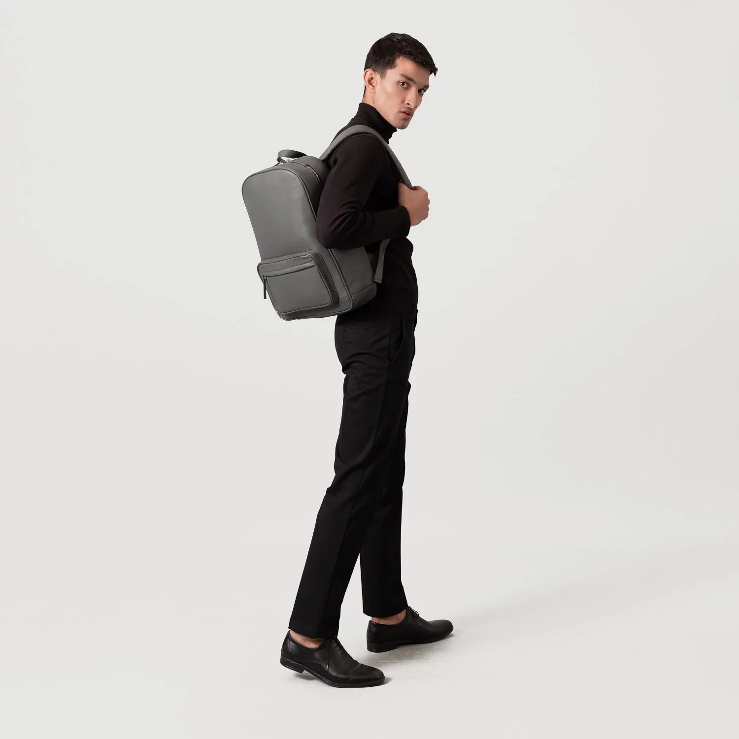 The Philos Grey Leather Backpack