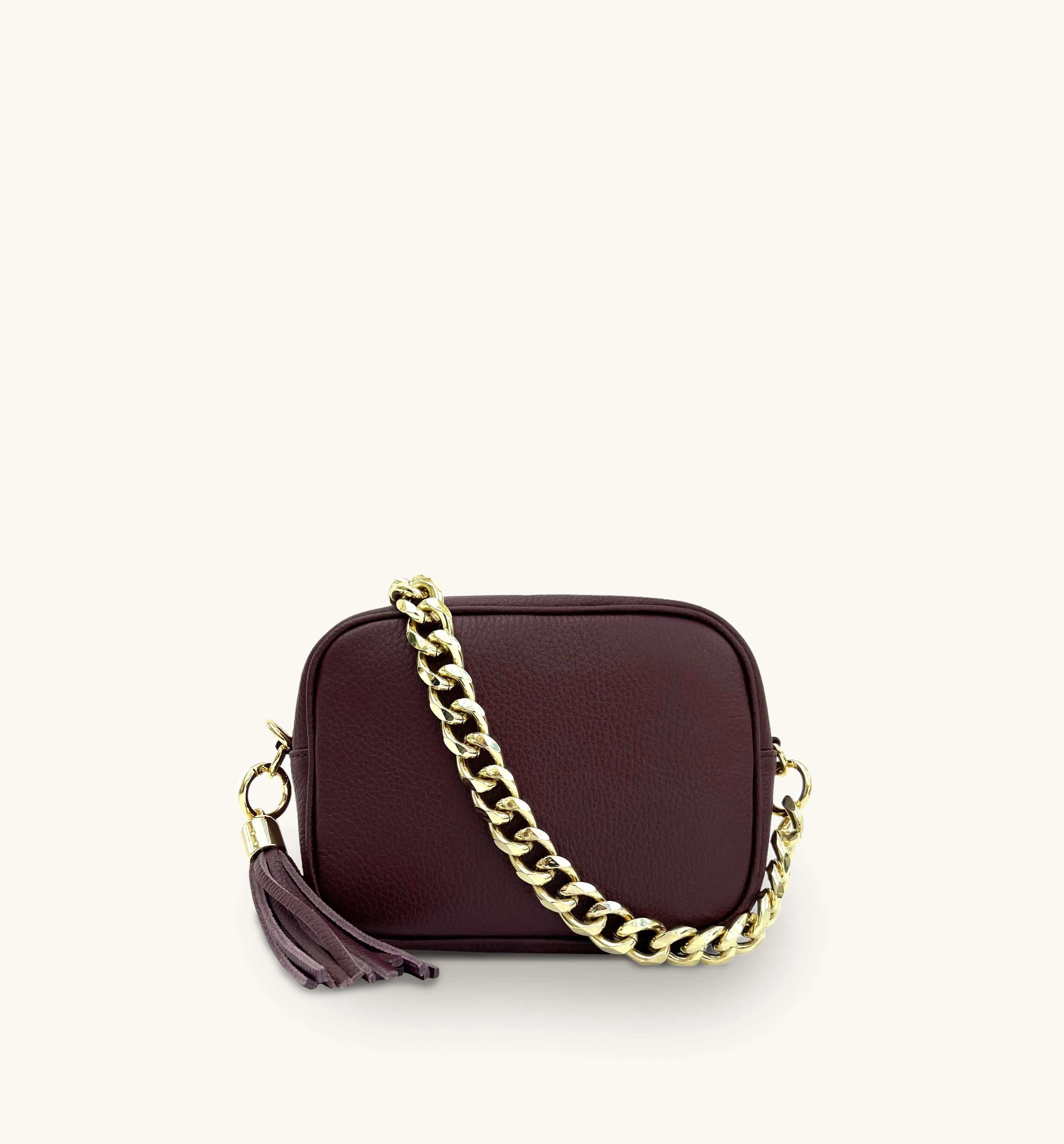 The Tassel Port Leather Crossbody Bag With Gold Chain Strap