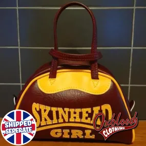 Traditional Oxblood & Yellow Skinhead Girl Handbag - Astrid Style - Hand-stitched Skinbyrd Bag