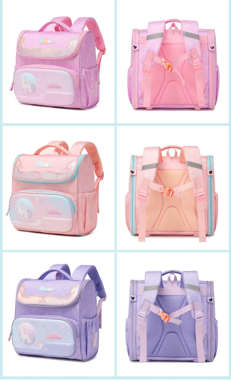 Unicorn Theme Fully Open Design Kindergarten Backpack for Kids