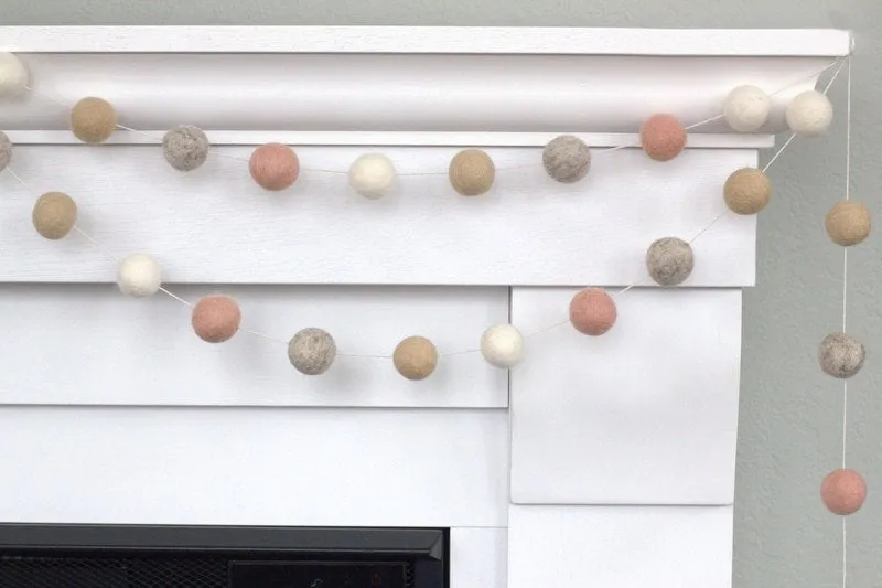 Valentine's Day Felt Ball Garland- Pale Pink, Gray, Almond, White