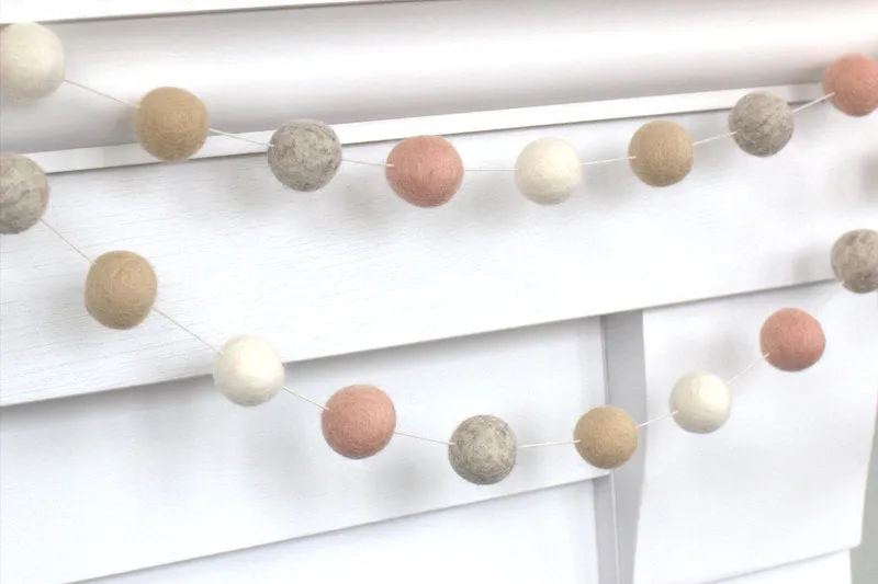 Valentine's Day Felt Ball Garland- Pale Pink, Gray, Almond, White