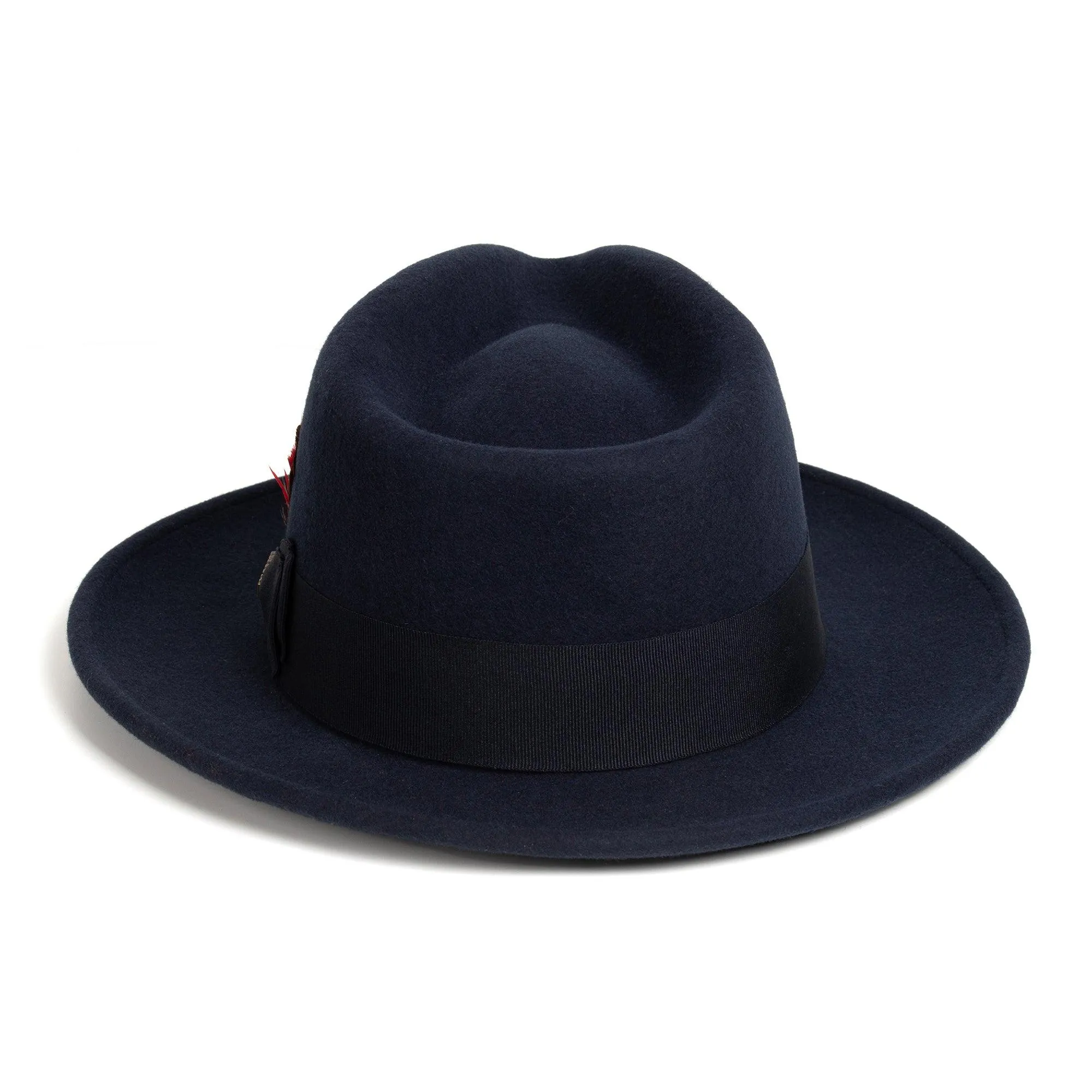 Vintage Crushable Wool Fedora Hat-Navy